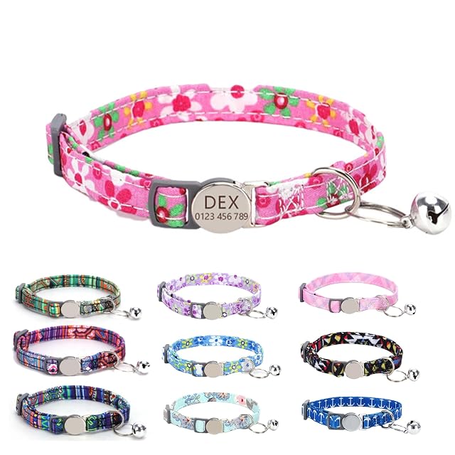 Foto 4 de 6 de Collar personalizado para gato con campana, grabado láser, cuerda de nailon reflectante para gato