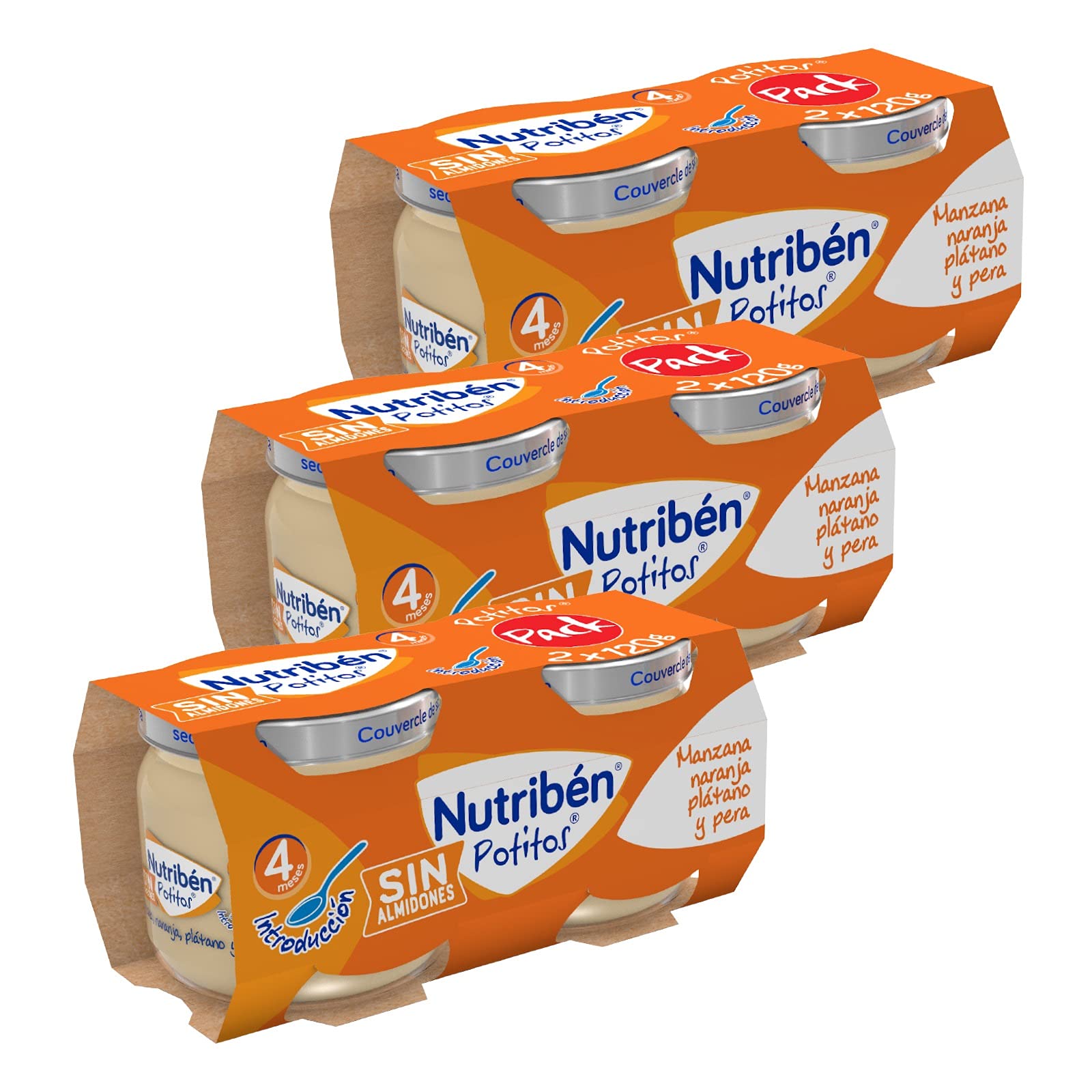 Pack Nutribén Potitos Merienda: Manzana, Naranja, Plátano y Pera - Ideal desde 4 meses