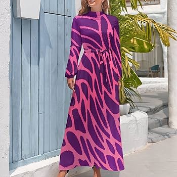 美品 ビアズリー カフボートネック ドロストワンピース ロングワンピース 紫 美品 ビアズリー カフボートネック ドロストワンピース ロング