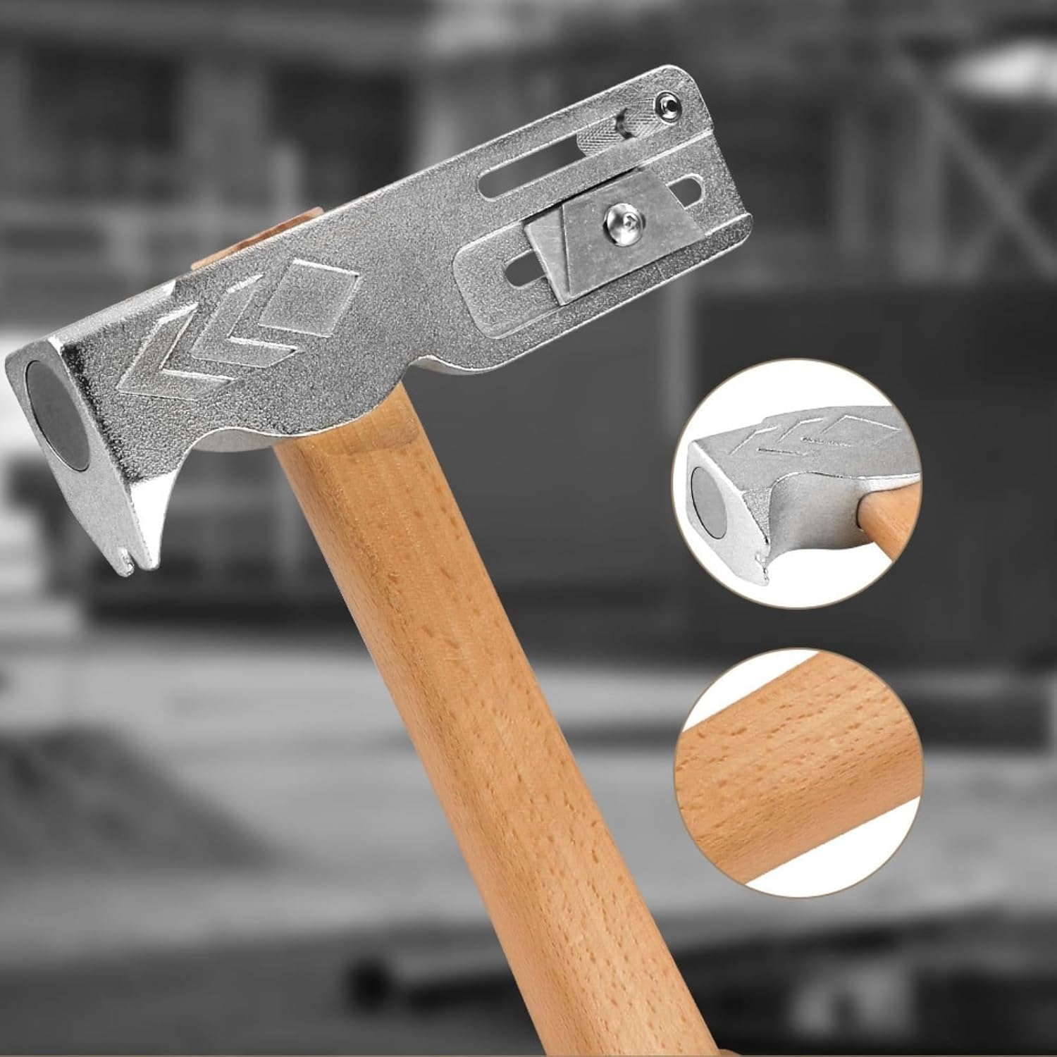 Heavy-Duty Multi-Function Magnetic Roofing Hammer with Nail Claw, Sliding Gauge & Utility Knife for Professional Roof Installation, Repair & Maintenance