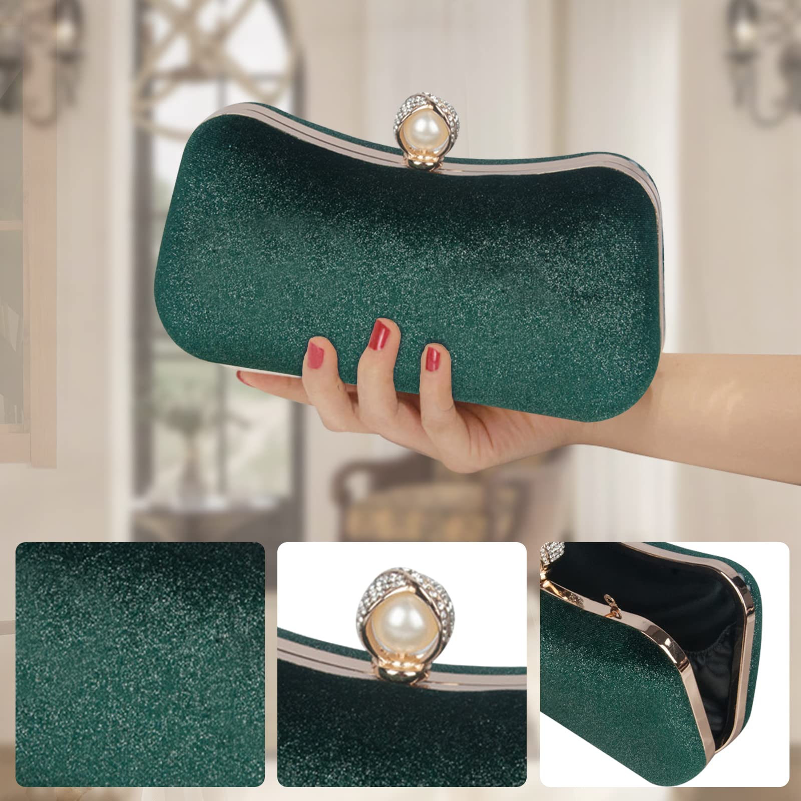 CORIOS Pochette Clutch Donna Borsetta da Sera con Catena - Elegante Borsa a Spalla/Tracolla per Sposa, Cocktail, Festa, Ballo, Cerimonia - Verde