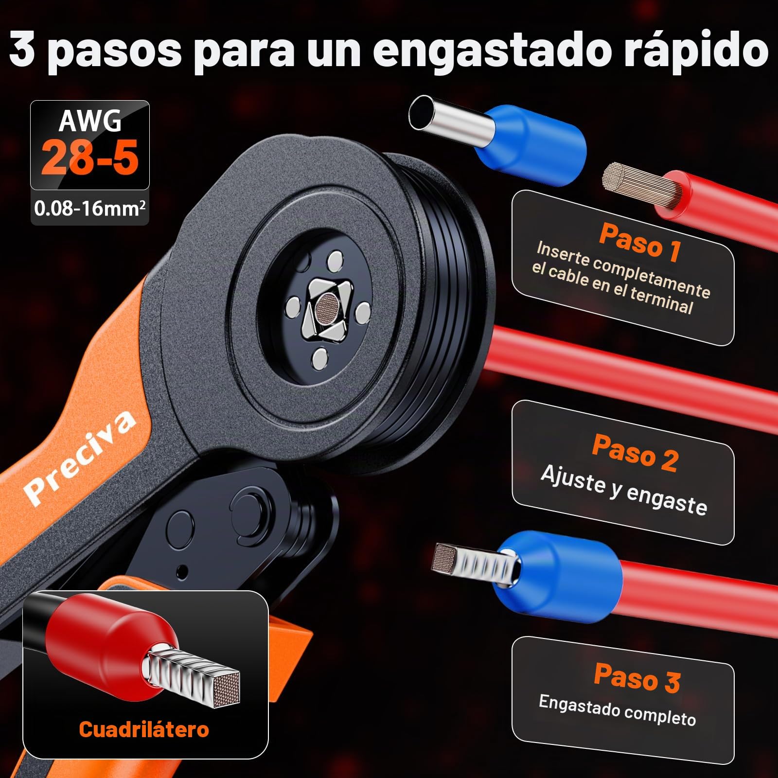 Kit de Crimpadora con 1400 Conectores, Alicates de Terminales AWG 28-5, Juego de Prensa de Cable Ajustable 0.08-16mm², Herramienta de Crimpado para Conectores de Cable