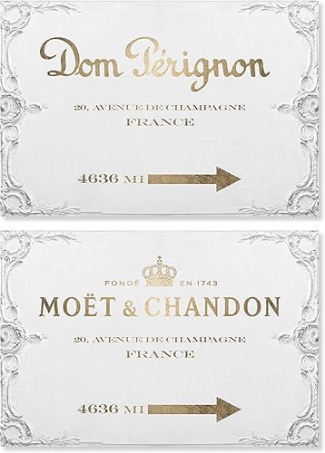 The Oliver Gal Artist Co. Fashion and Glam - Lienzo contemporáneo con letras de vino vintage, arte de pared de Dom Star champán, juego de letreros