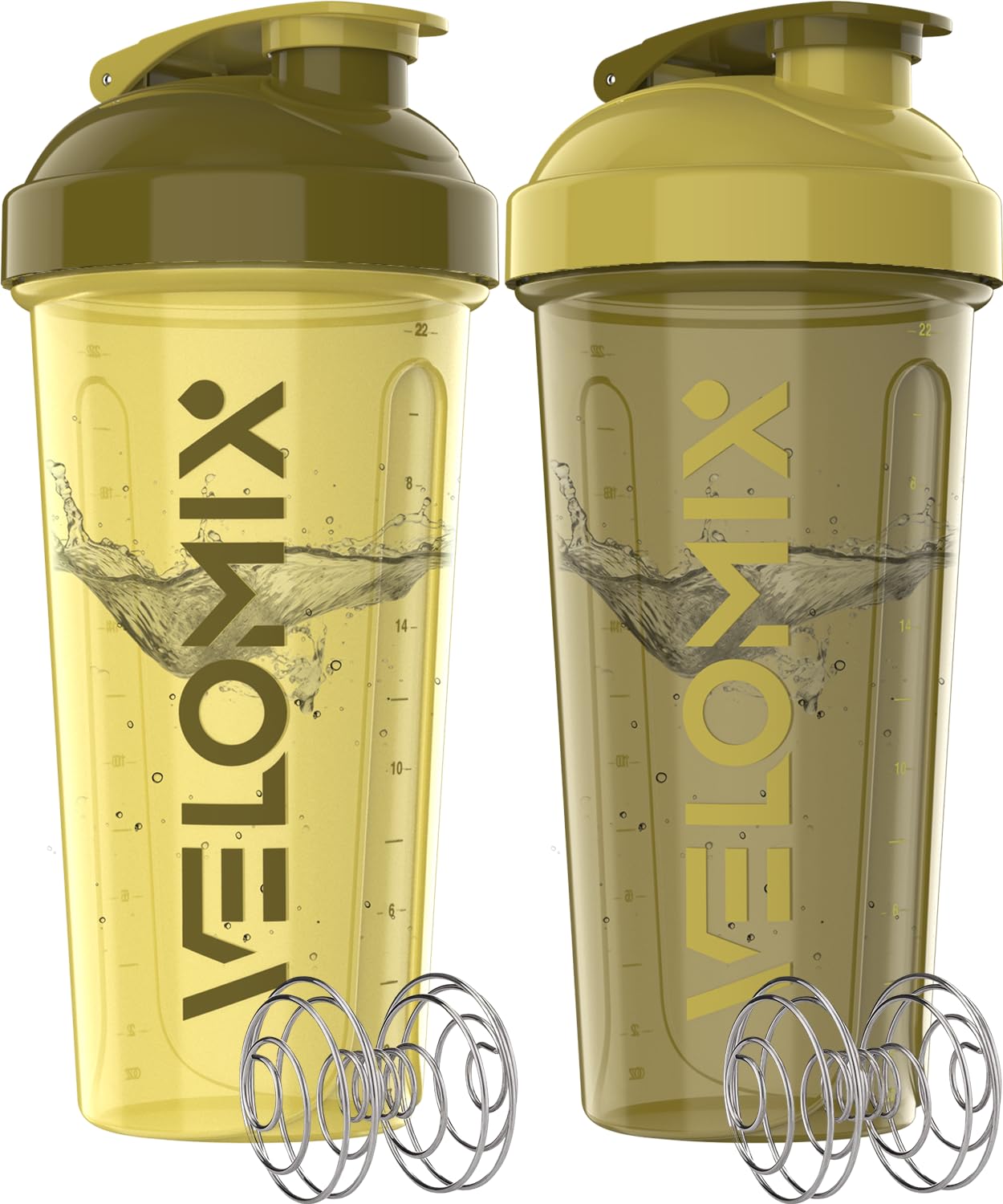 VELOMIX -2 Pack- 28 oz Protein Shaker Bottles for Protein Mixes - 2x Wire Whisk | Leak Proof Shaker Cups for Protein Shakes | Protein Shaker Bottle Pack | Shakers for Protein Shakes-Brown Combo