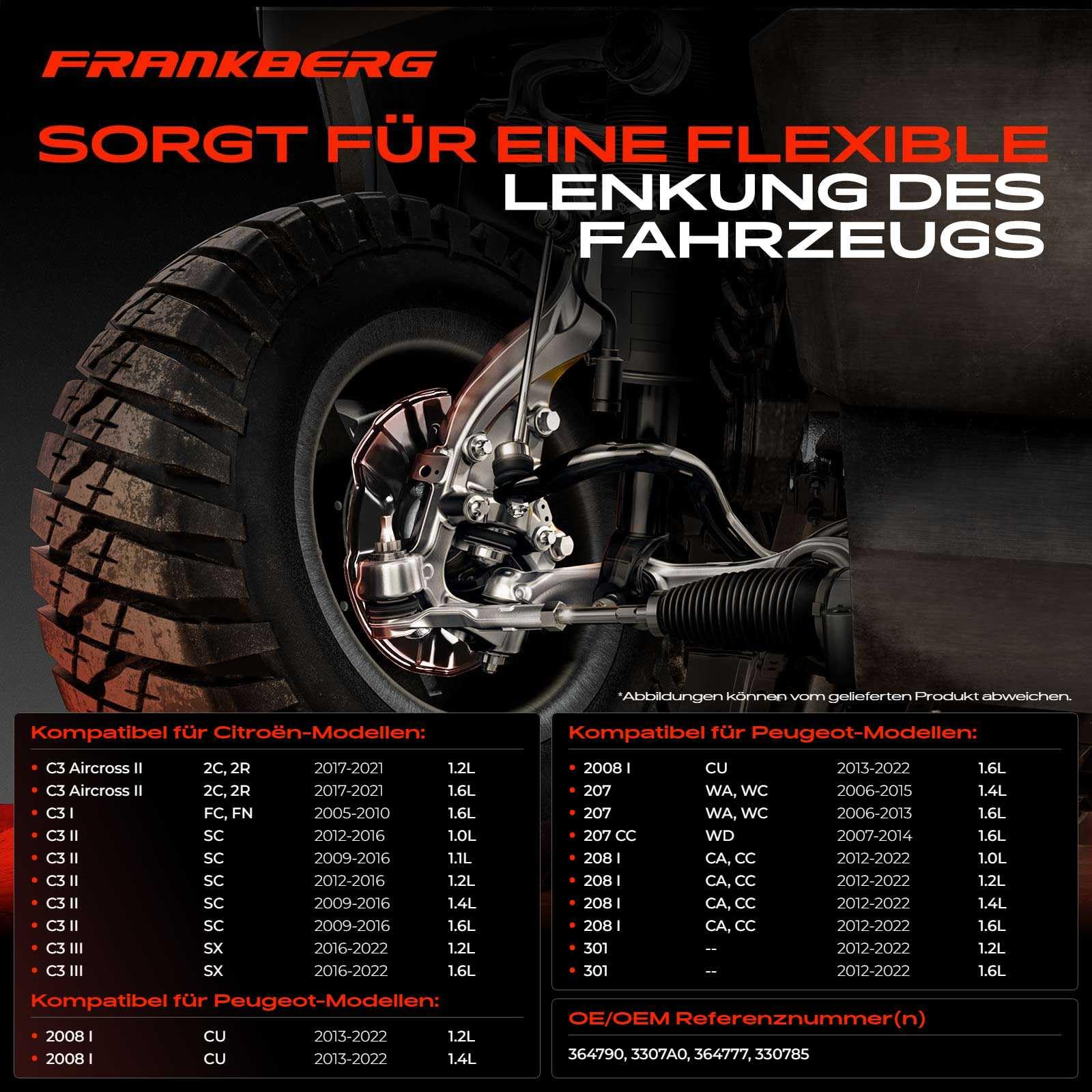 Frankberg Achsschenkel Radnabe Radlager Vorne Rechts Kompatibel mit 2008 207 208 301 C C3 C4 DS3 1.0L-1.6L 2005-Heute 364777