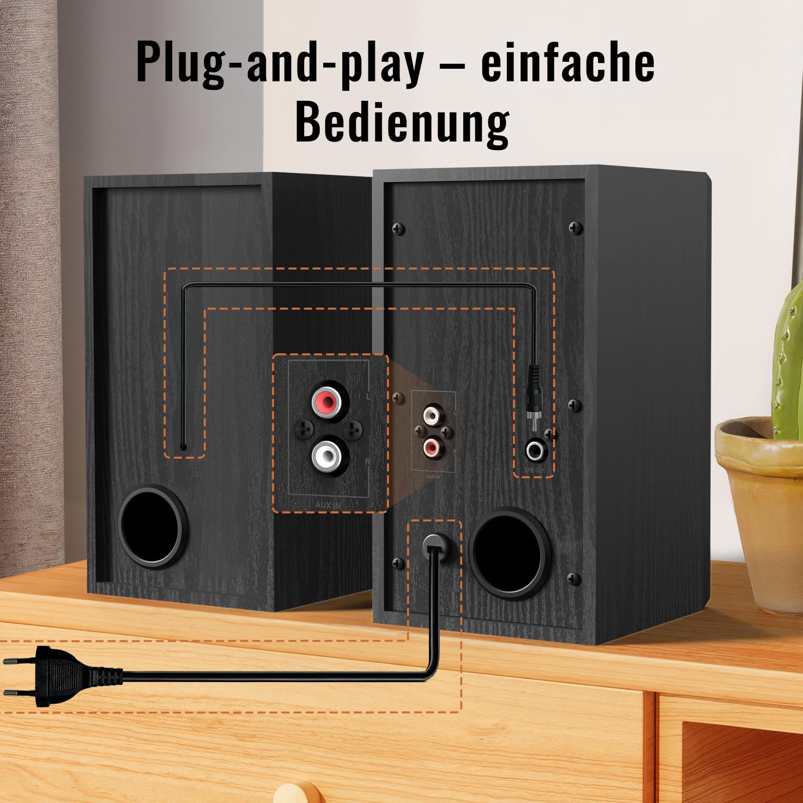 BESTISAN Aktive Regallautsprecher mit Bluetooth- und RCA-Eingang | HiFi-Klang für PC, Desktop, Gaming | Kompakte Holz-Lautsprecher, 7,6 cm (3 Zoll)