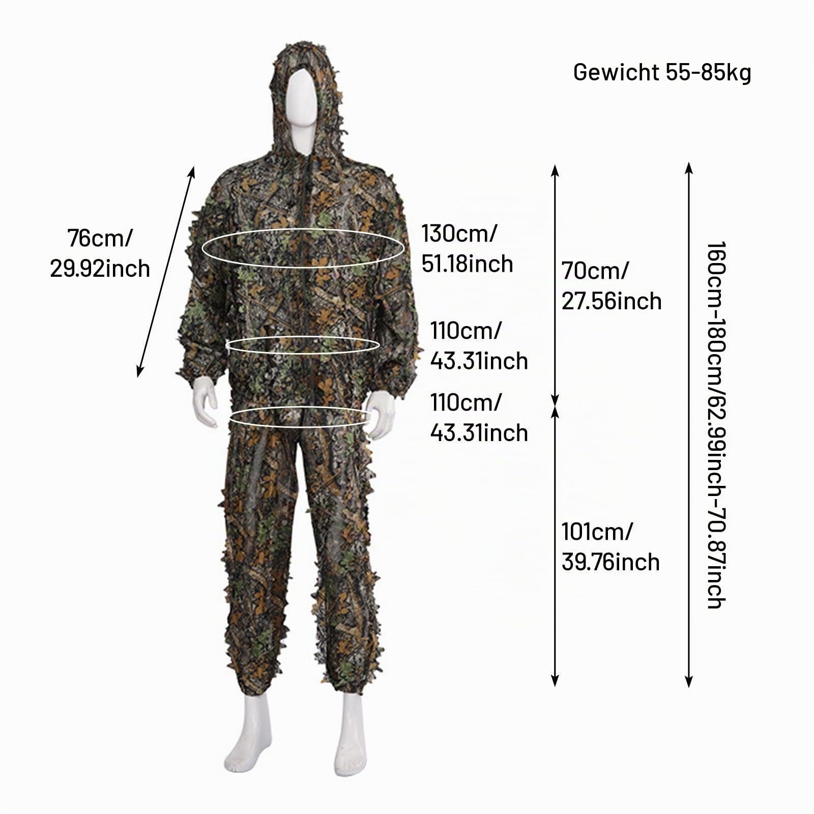 Amagogo Ghillie-Anzug für Herren, Vollgesichtsmaske, Handschuhe, Set, Tarnanzug, Blattmuster, für die Jagd