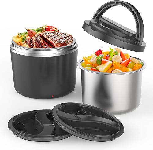 Fiambrera eléctrica calentadora de alimentos Fiambrera de calentamiento rápido de 105 W con recipientes dobles SS de 27 onzas Calentador de