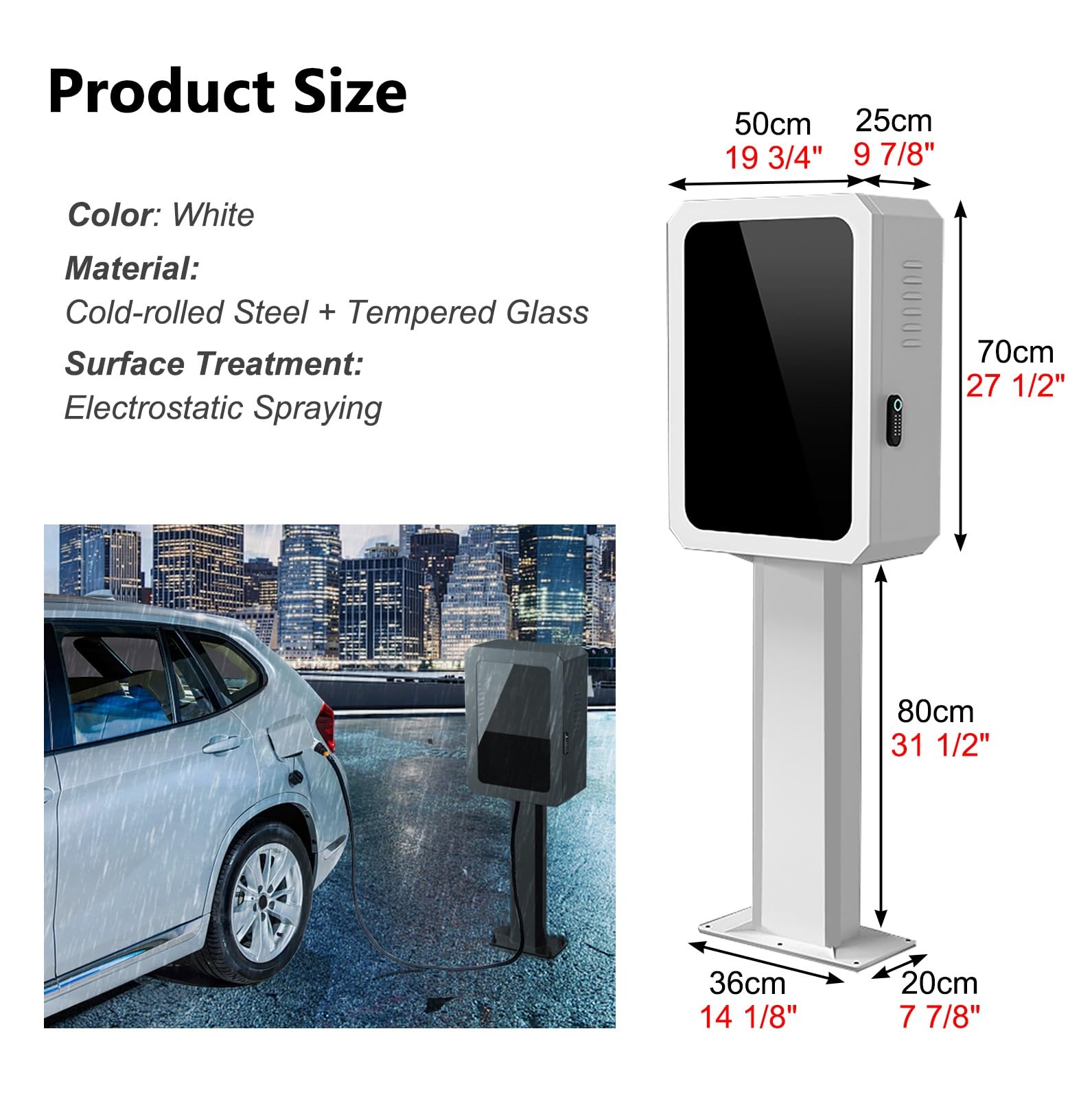 Estación de carga para vehículos eléctricos para exteriores con caja bloqueable, pedestal de carga para vehículos eléctricos y soporte de cable, solución de carga resistente a la intemperie