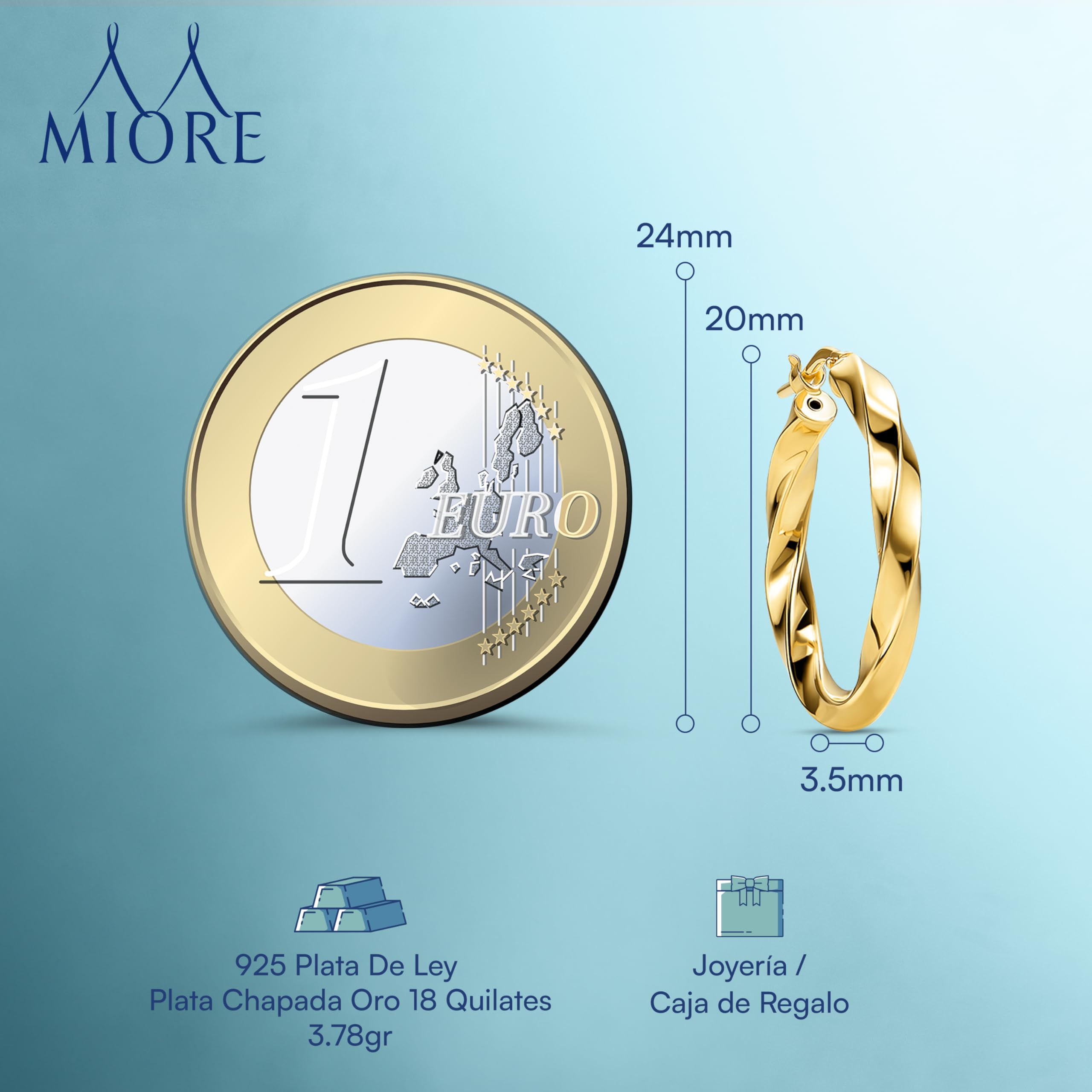 Miore - Pendientes de Aro Mujer Con o Sin Circonitas Brillantes en Plata de Ley 925 - Plata de Ley 925 Dorados en Oro Amarillo de 18K 750, Pendientes Aro hipoalergénicos.