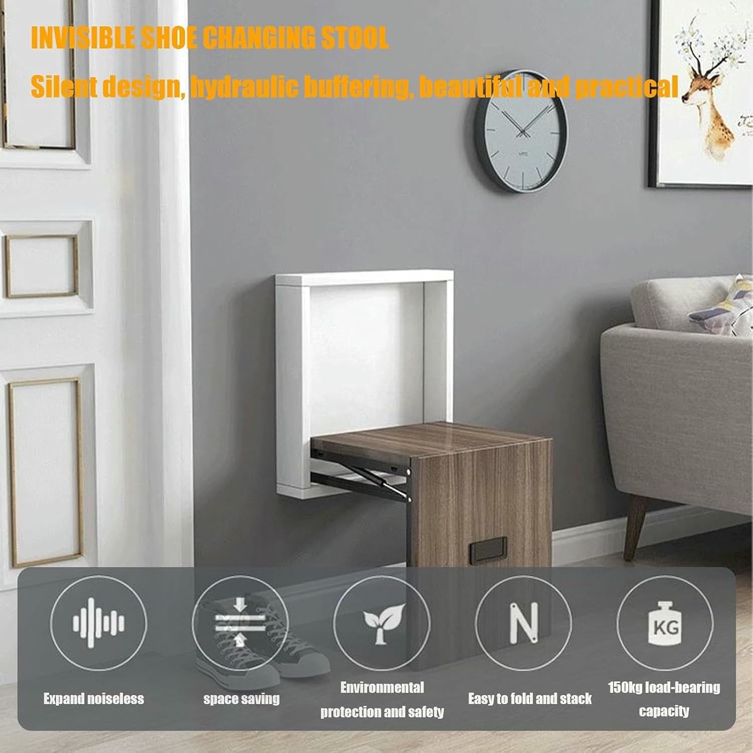 Wall Mounted Shoe Changing Stool for Home Use, Hidden Folding Seat Chair, Space Saving Shoe Bench, for Hallway Entryway Changing Room RV Stool