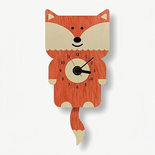 Minimalist Fox Wall Clock for Kids Room Cute Scandinavian Animal Pendulum Clock Silent Non-Ticking Wooden Wall Decor for Nursery Bedroom Baby Room Perfect Mother’s Day