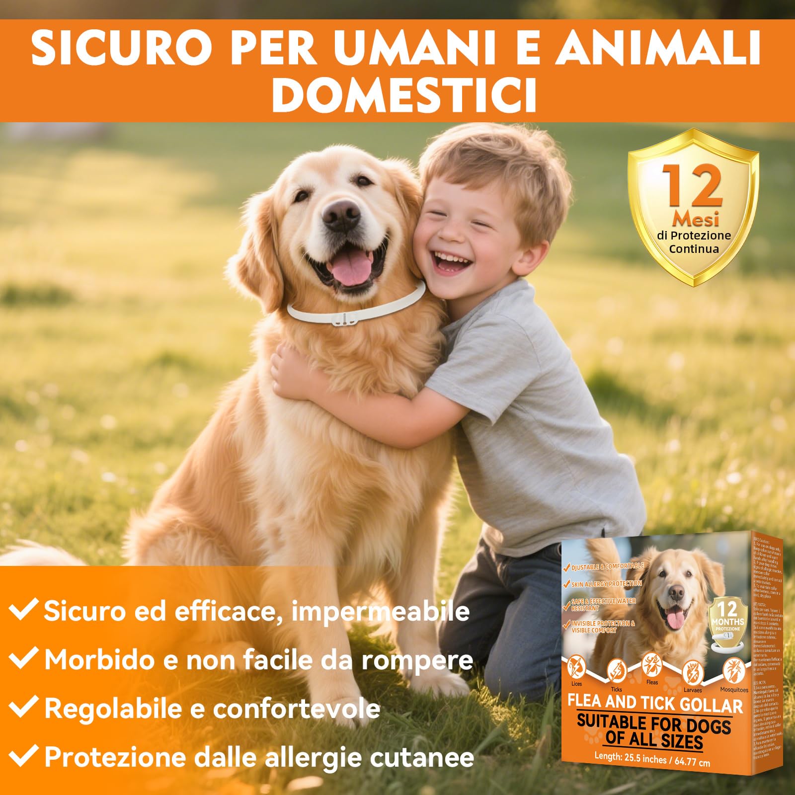 Collare Antiparassitario per Cani, Regolabile e Impermeabile con Protezione Naturale, 65cm Adatto a Tutte le Taglie, Protezione Efficace per 12 Mesi (1 Pack) - 4