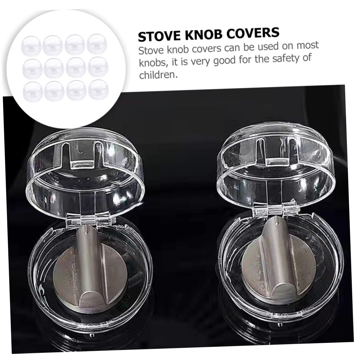 Yardwe 12Pcs Gas Stove Knob Covers Safety Protective Guards Heat Resistant Polypropylene Stove Knob Protectors Prevent from Turning Oven Controls Kitchen Accessory