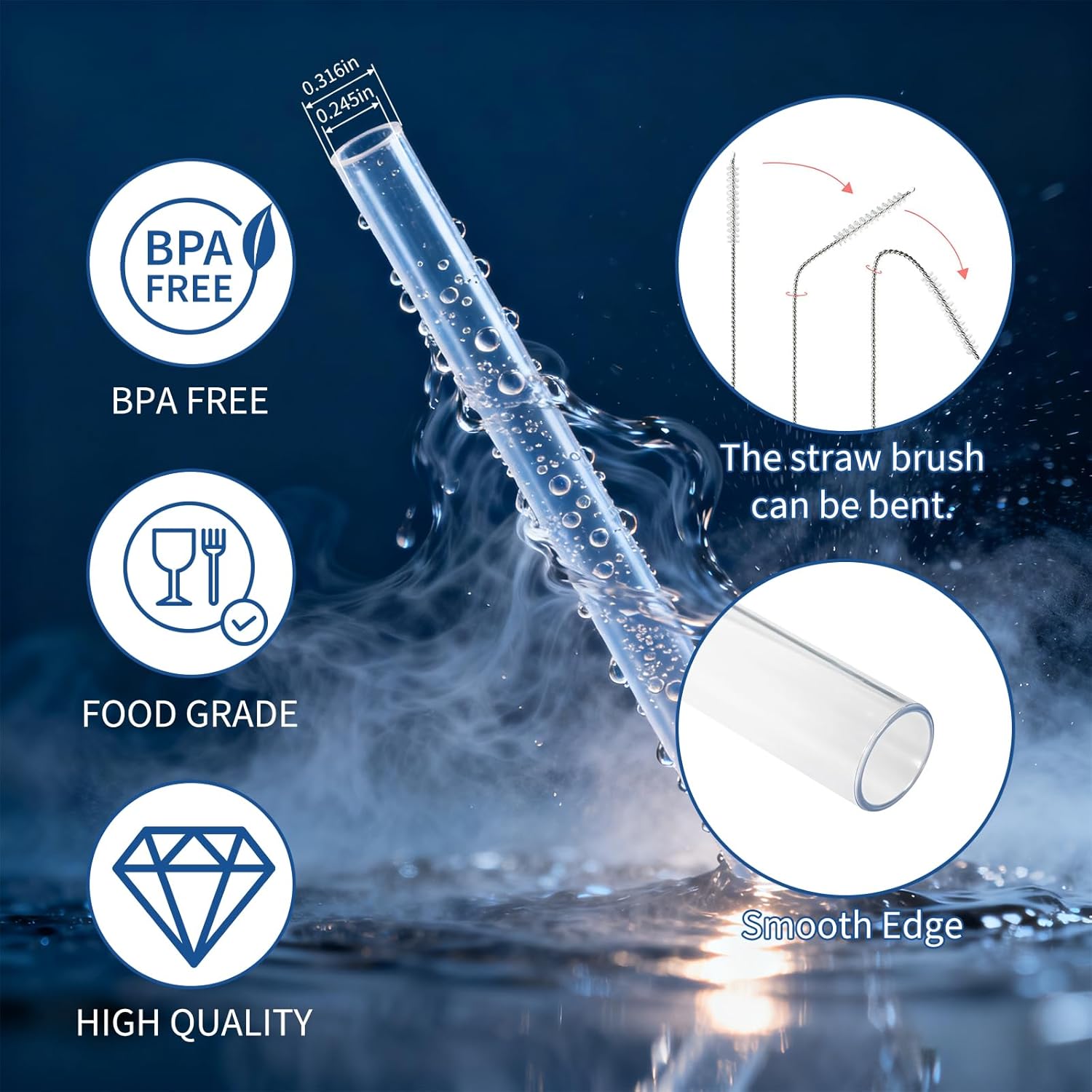 Straws for 24 oz Tumbler Compatible with Tervis,Reusable Food Grade Platsic Straws Compatible with Tervis,6PCS with 1 Cleaning Brushes,Clear - Image 4