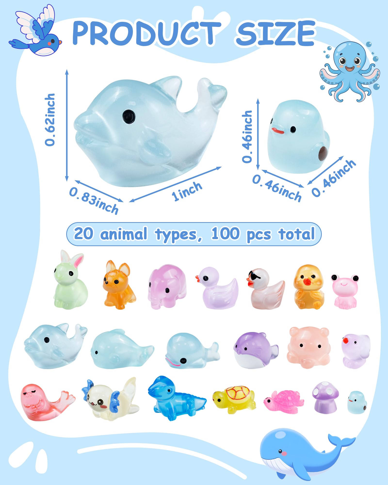 Glow in the Dark Resin Animals - 100 Pcs -2