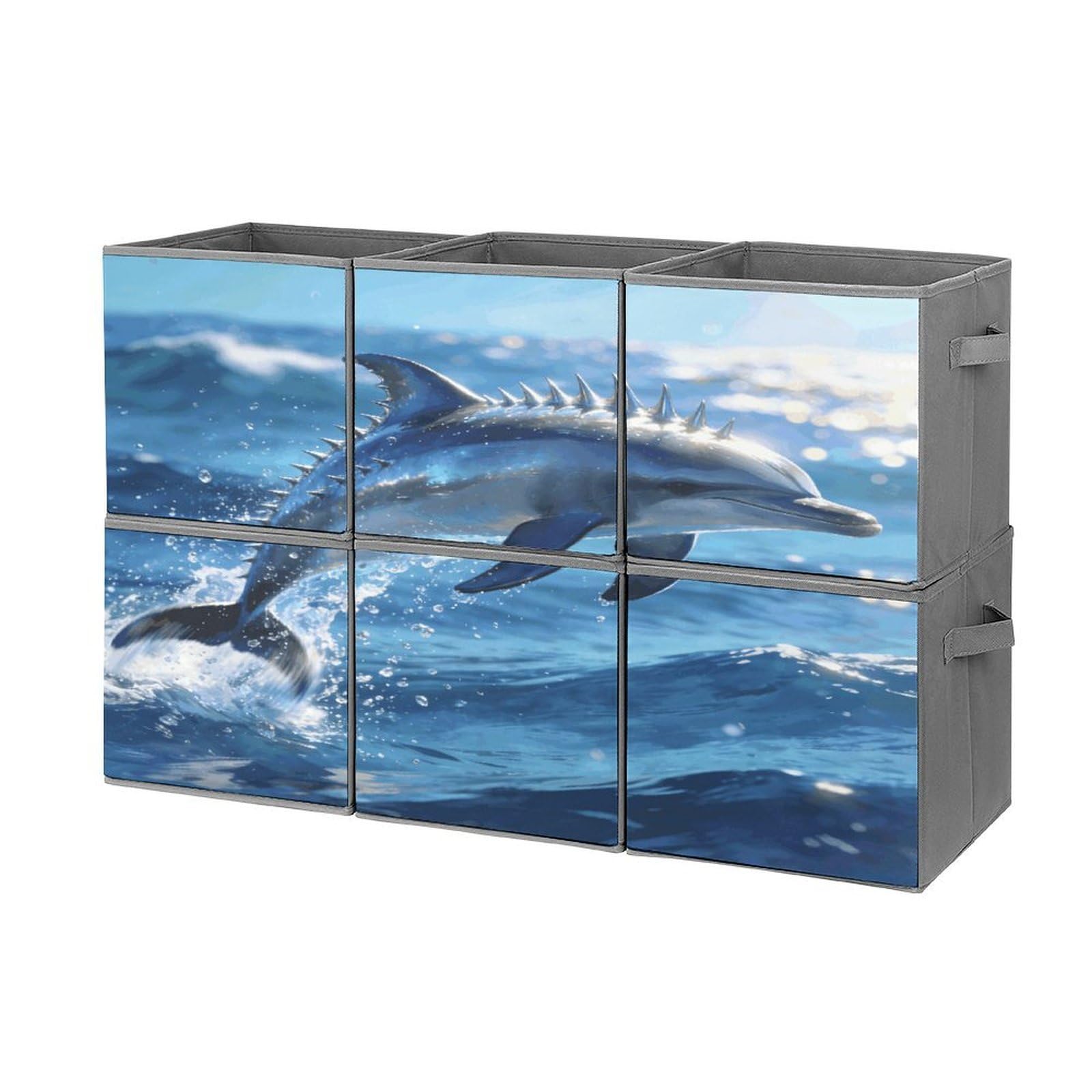 Fodpand Style Marine Art Spiny Dolphin Cube Bins With Double Handles,Set Of 6 Cube Organizer, Stackable And Foldable Storage Bins For Organization, Closet, Shelves, Offices