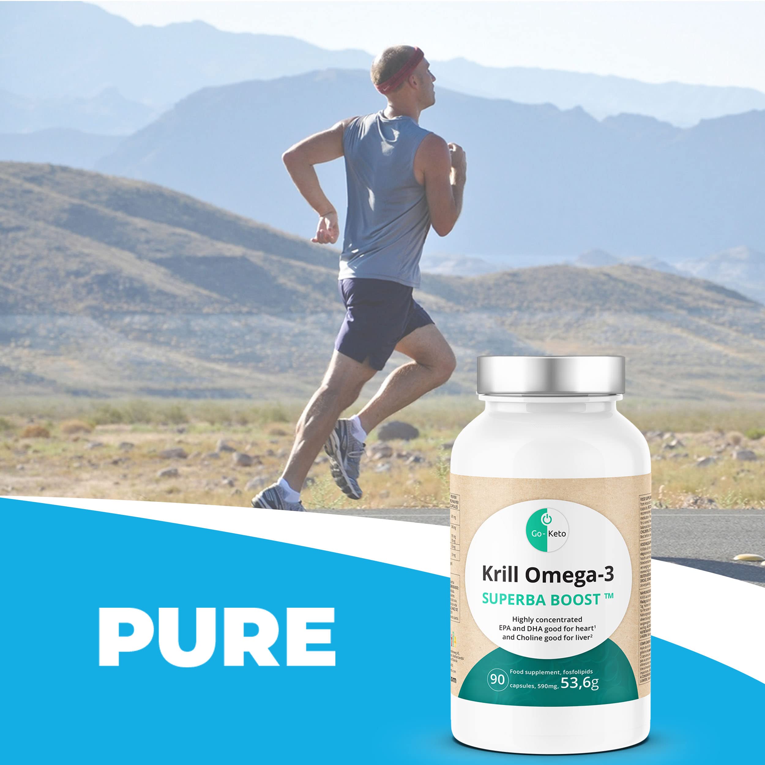 Go-Keto Krill Oil Omega 3 SUPERBA BOOST® | 90 capsules de 596 mg d'huile de krill premium | concentration très élevée d'EPA et de DHA, avec choline | Fabriqué en Allemagne | certifié MSC