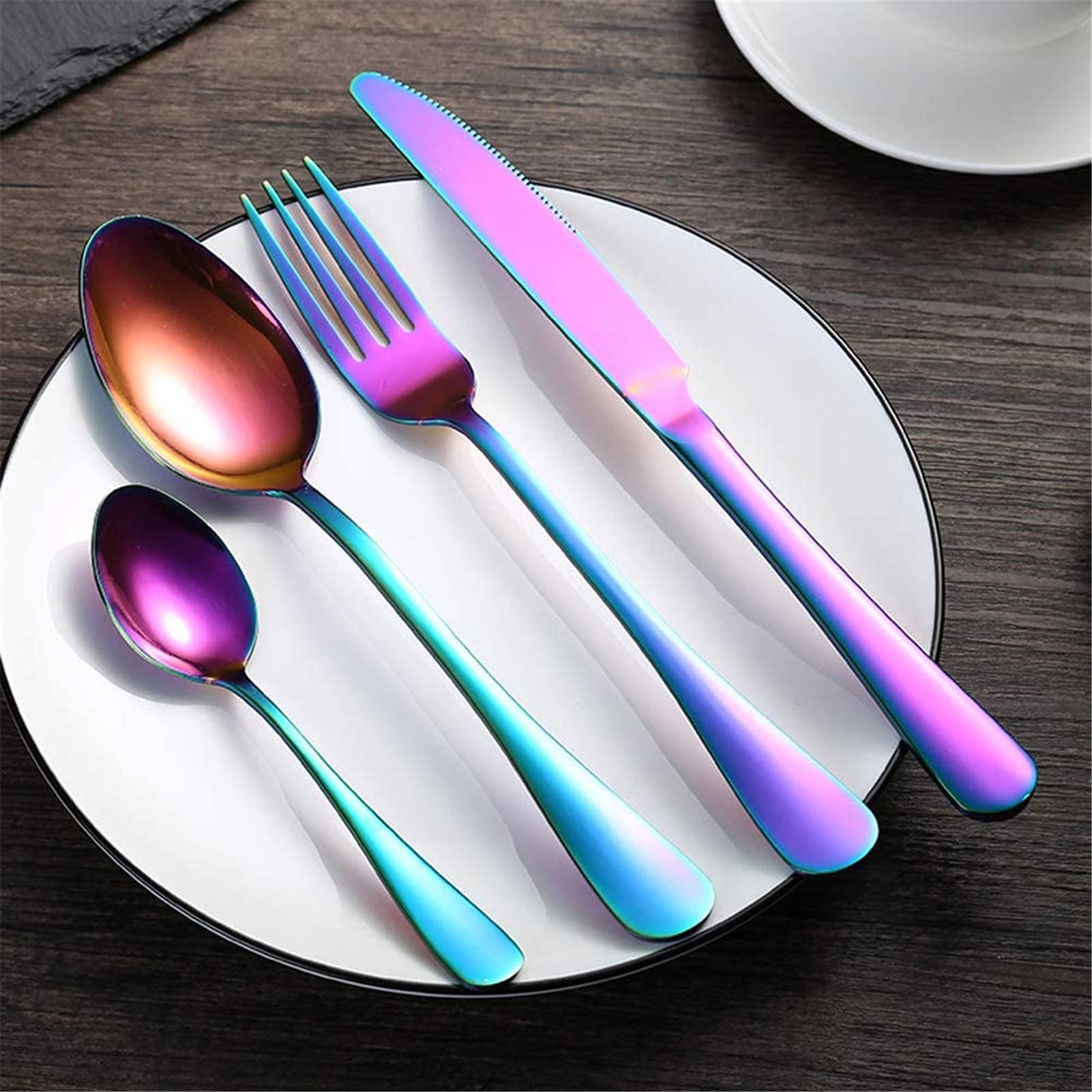 Juego De Cubiertos De 24 Piezas, Para 6 Personas, Acero Inoxidable, Cubertería De Luxe Estuche Regalo, Para Bodas, Restaurante, Fiesta, Regalo, Festivales (ArcoíRis)