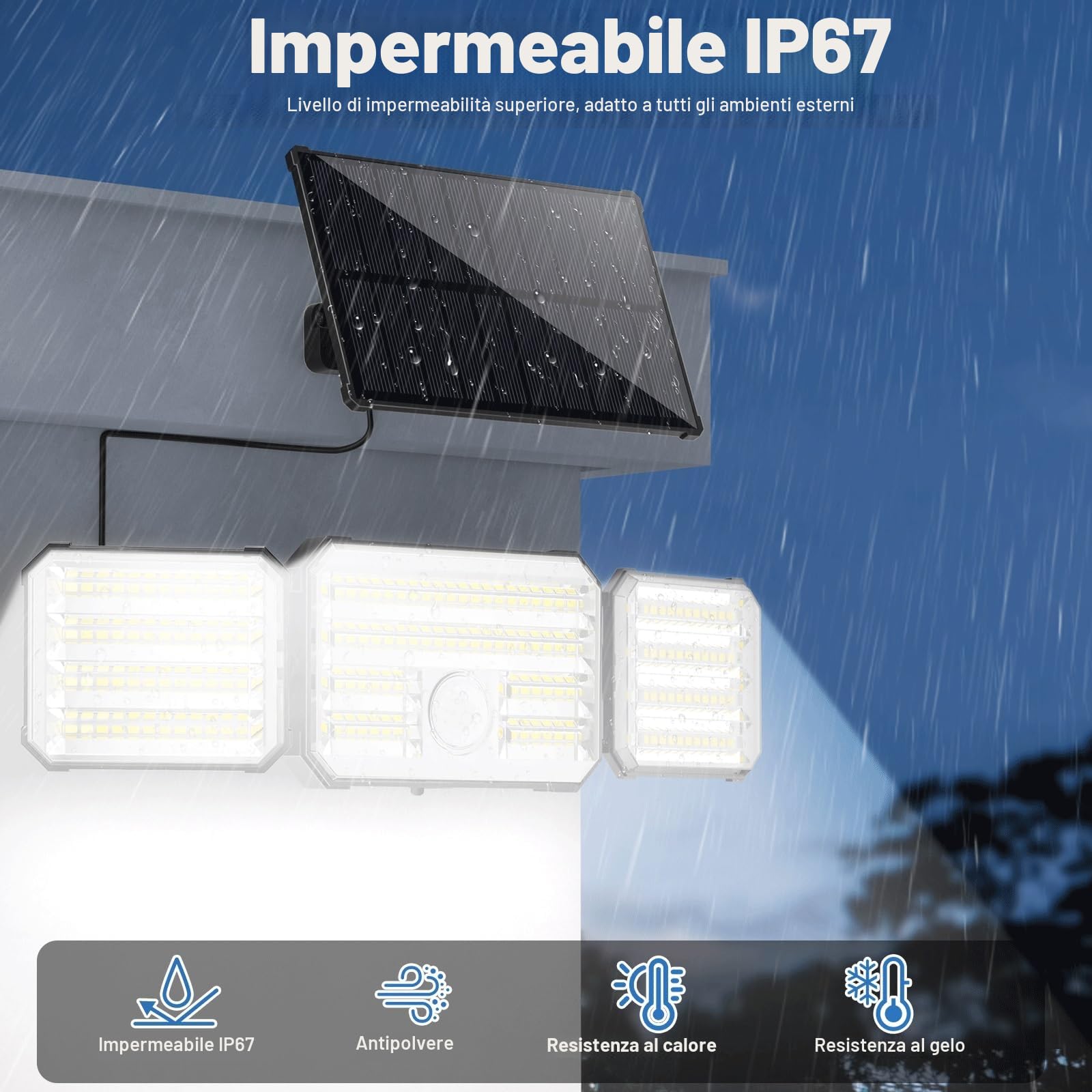Luci Solari da Giardino, Faretto Led da Esterno Solare con Sensore di Movimento, Luce Solare Led Esterno con Telecomando 4 Modes IP67 Impermeabile, 2 Pezzi