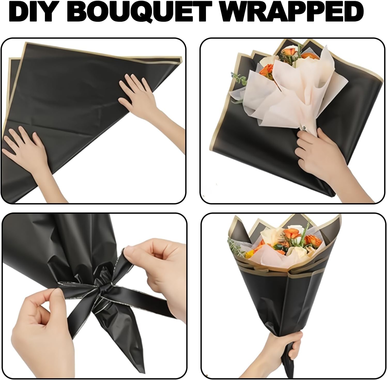 DEWJDFSC 20 Sheets Flower Wrapping Paper,Waterproof Floral Korean Bouquet Wrapping Paper, Florist Supplies, Suitable for Flowers Gift Packaging (Black)