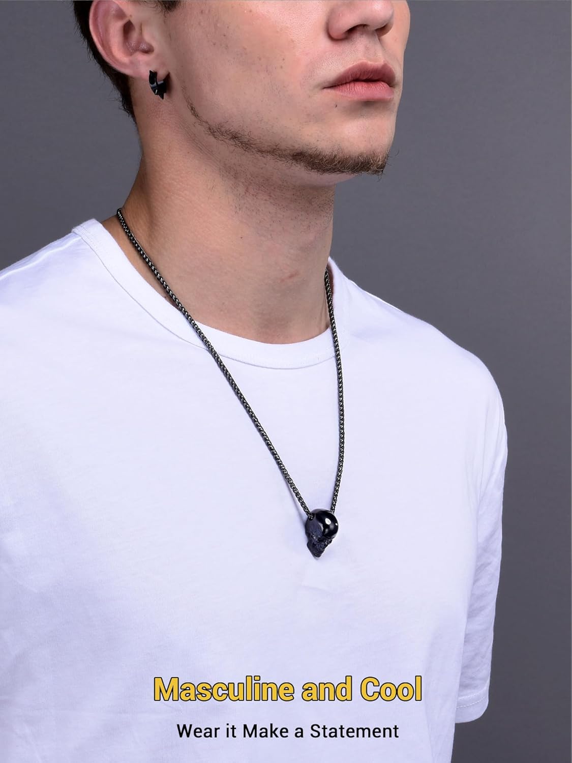 Skull Necklace for Men, Stainless Steel Skeleton Pendant Necklaces, Retro Hip Hop Punk Style, Gothic Halloween Jewelry, Come with Box - Image 2