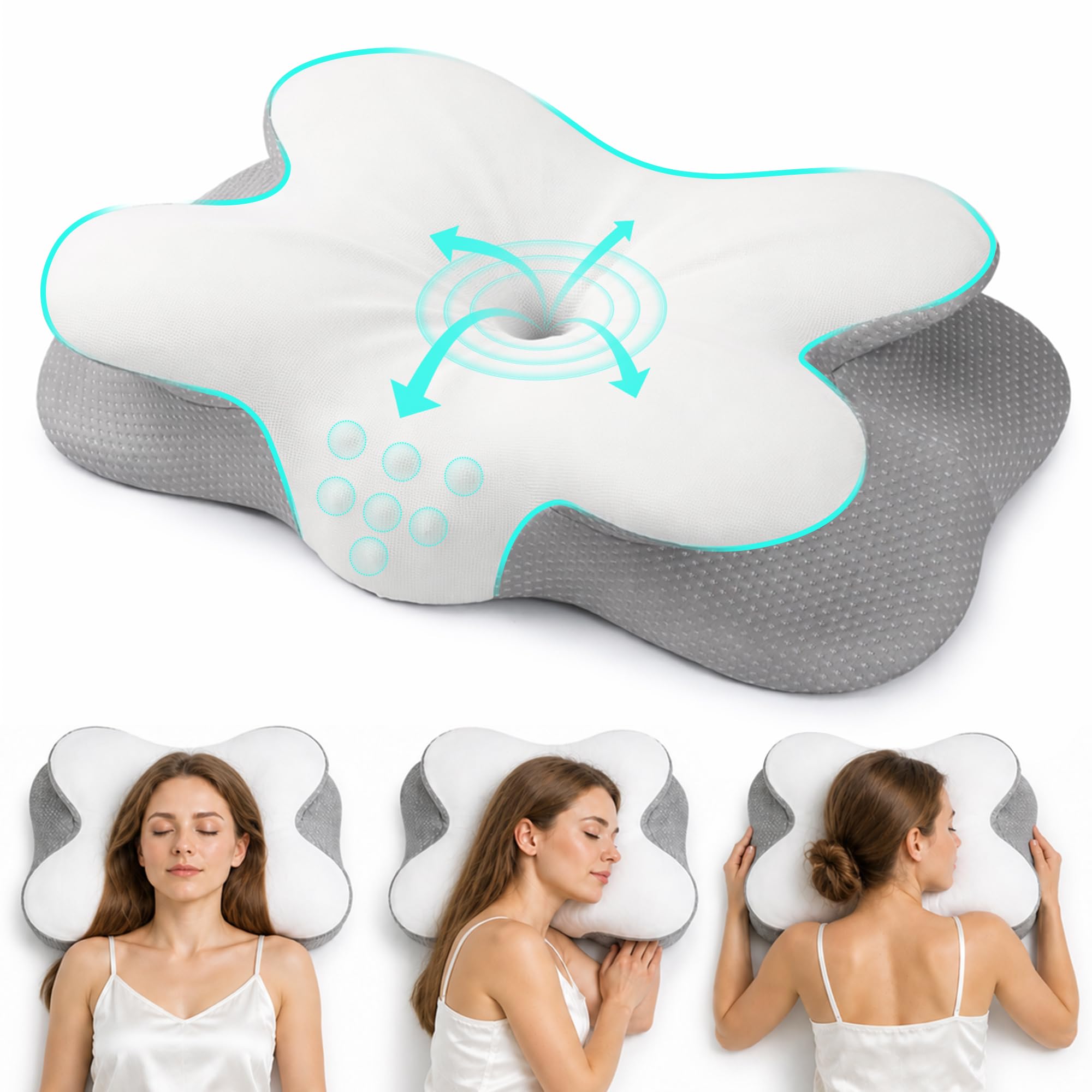 XomRo Cervical Memory Foam Neck Pillow Comfortable Supportive Neck shoulder pain relief Contour pillow Ergonomic side Back and Stomach sleeper Butterfly Orthopedic Adjustable Bed Pillow(White)