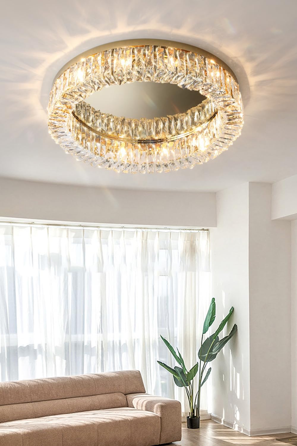 Nowy komercyjny okrągły kryształowy żyrandol sufitowy LED o zmiennej intensywności Prosta instalacja Hala hotelowa ze stali nierdzewnej półwpuszczana lampa sufitowa do restauracji L