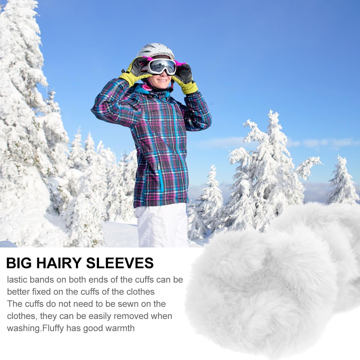 POPETPOP Faux Fur Arm Warmers Women Winter Furry Wrist Cuff Warmers Short Hairy Wristbands for Cold Weather Accessories White Pair