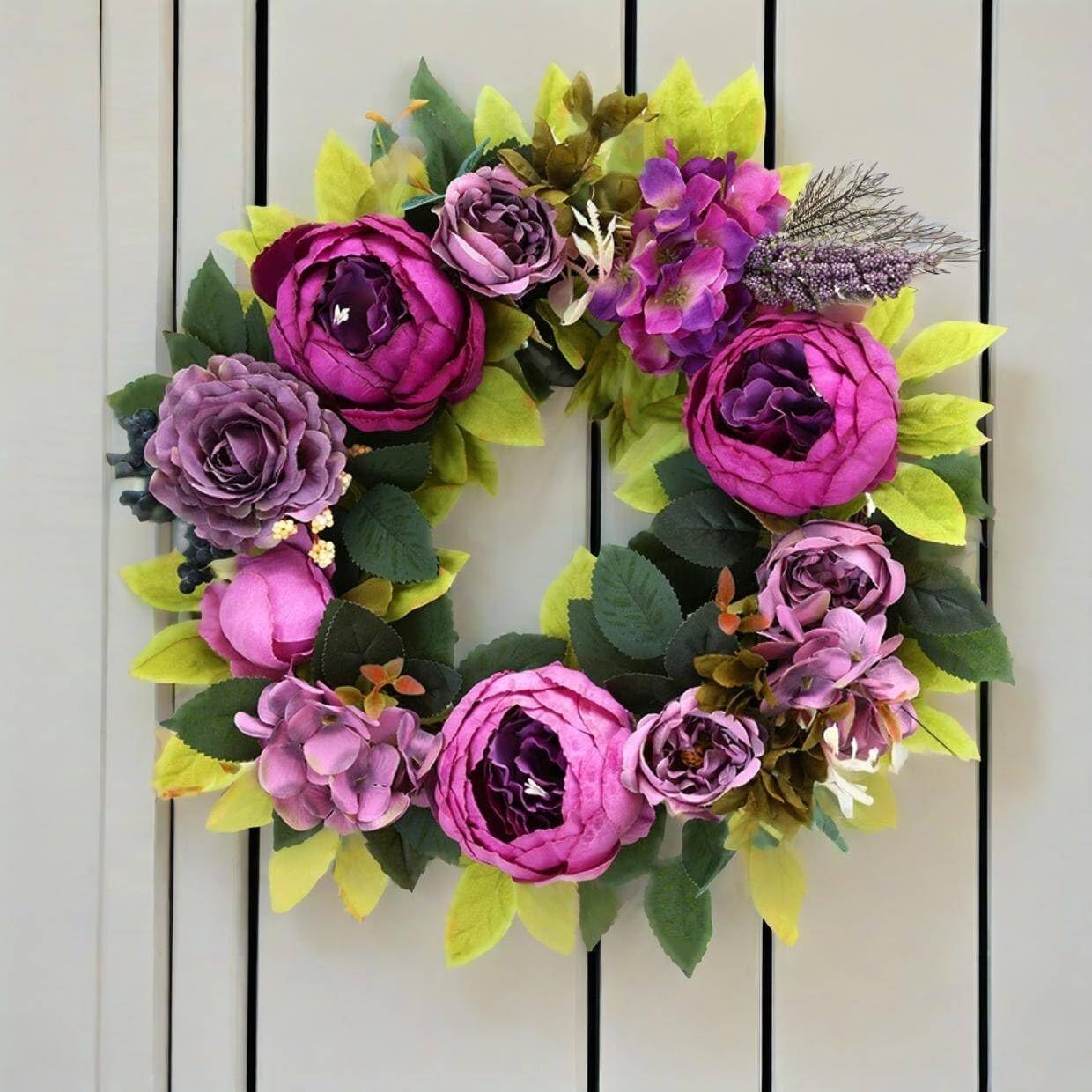 Artificial Peony Flower Wreath, Spring Peony Simulation Flower, Used for Front Door Christmas Weddings, Parties, Decoration(Purple)
