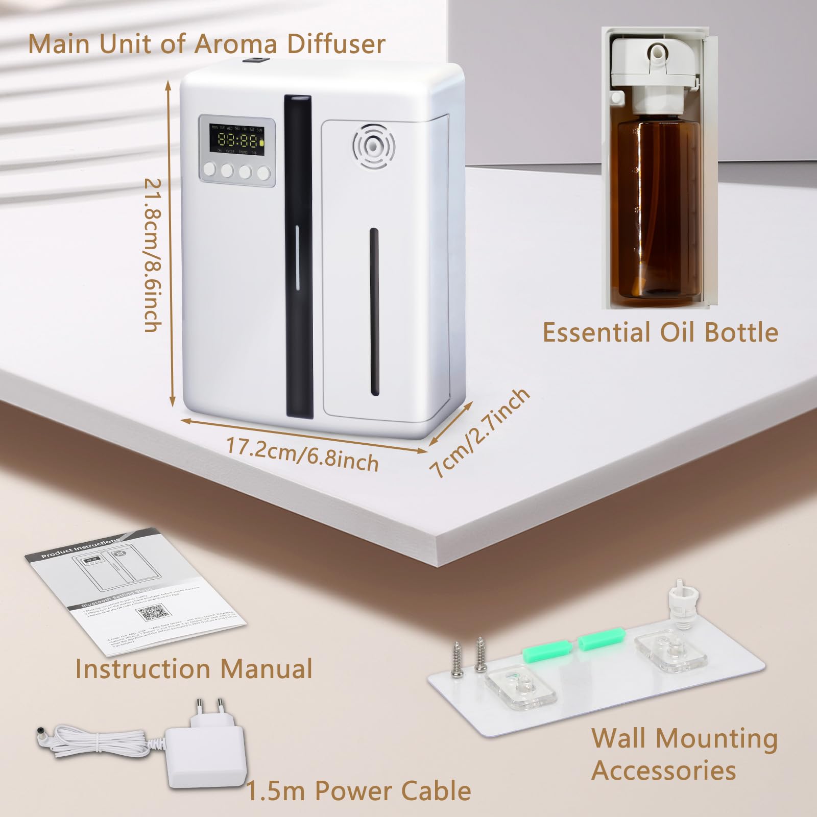 Difusor de Aroma Inteligente Sin Agua, Difusor Aceites Esenciales con Pantalla LCD Bluetooth Inteligente, Difusor de Aromaterapia para Hogar, Dormitorio, SPA y Hotel (Sin Aceites)