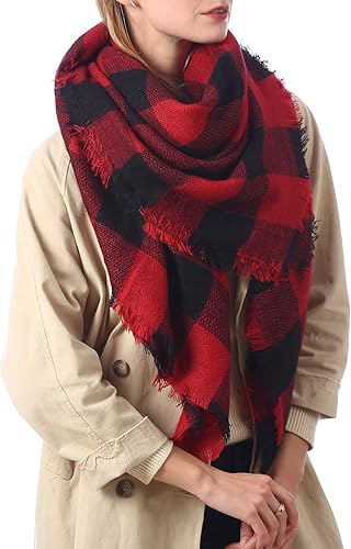 Miniatura 21 de Zando Manta a cuadros gruesa para invierno, bufanda gruesa de tartán, chal de gran tamaño, bufandas