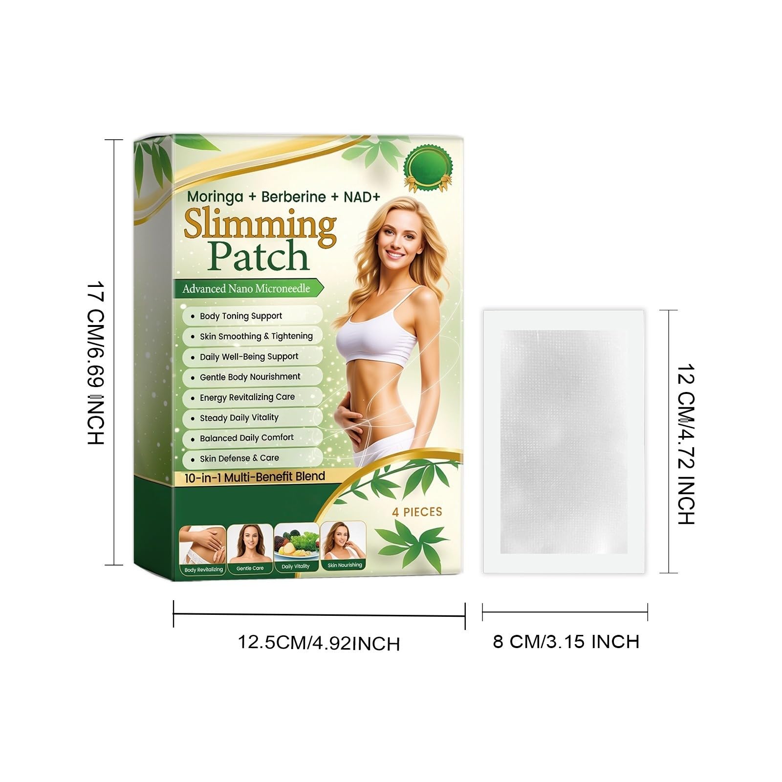 Plaster Nano Microneedle Odchudzający Pakiet Moringa x Berberine 10 w 1, naturalne składniki, łatwa w aplikacji, niewidoczna pod ubraniem, idealna dla mężczyzn i kobiet
