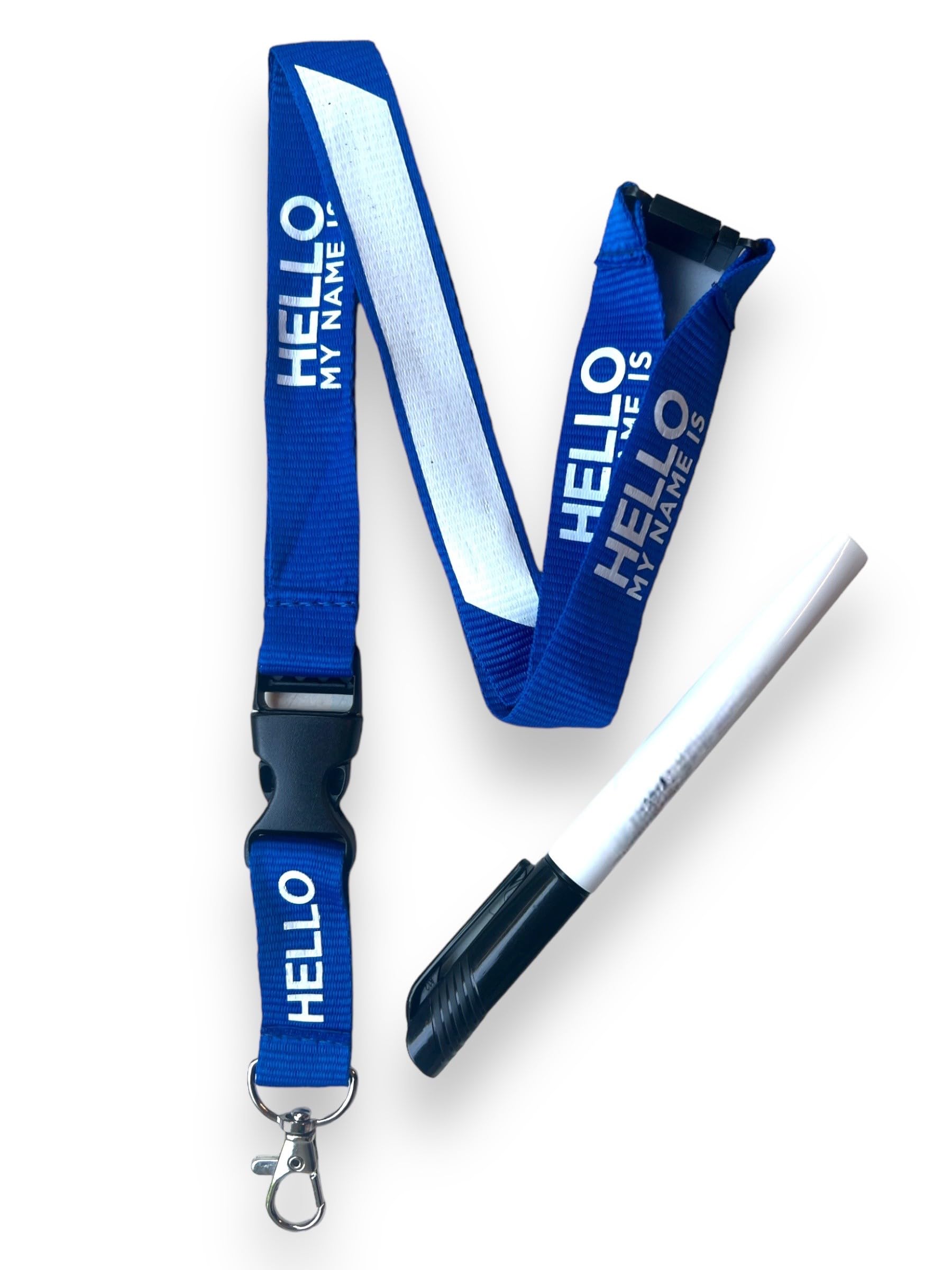 PAC Supplies Global HELLO MY NAME IS ... Personalised Lanyard With Safety Breakaway & Black Marker Pen (Blue, 10) - Image 2