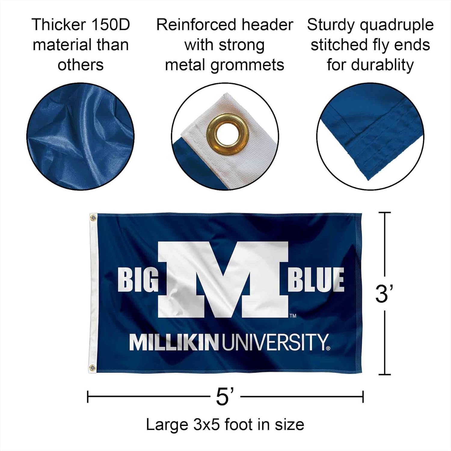 Millikin Big Blue MU University Large College Flag - Image 2