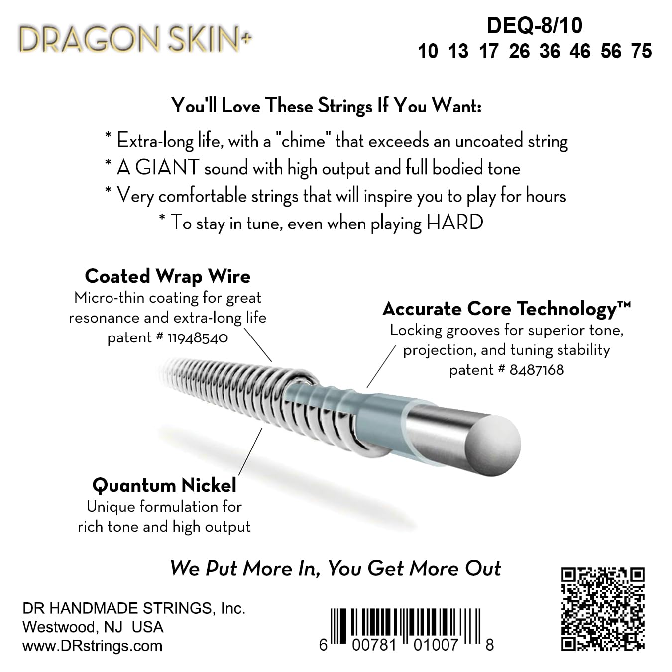 DR Strings Dragon Skin+ Series 8 string Electric Guitar Strings - Medium 10-75, Red, DEQ-8/10 Medium 8 String 10-75 - Image 2