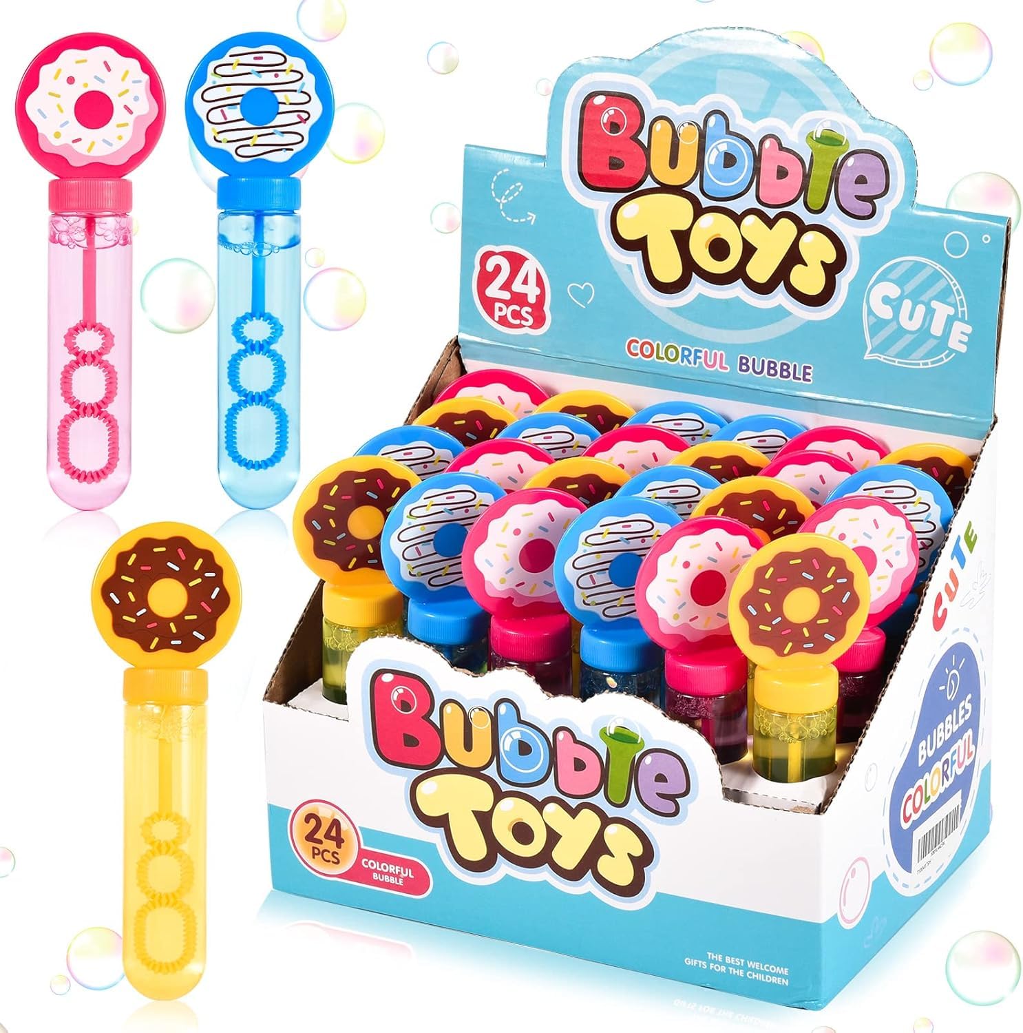 Montchi 24 Pack Mini Bubble Wands Set 4 Colors for Kids Party Favors Bubble Wands Summer Gifts for Boys Girls Themed Birthday Party