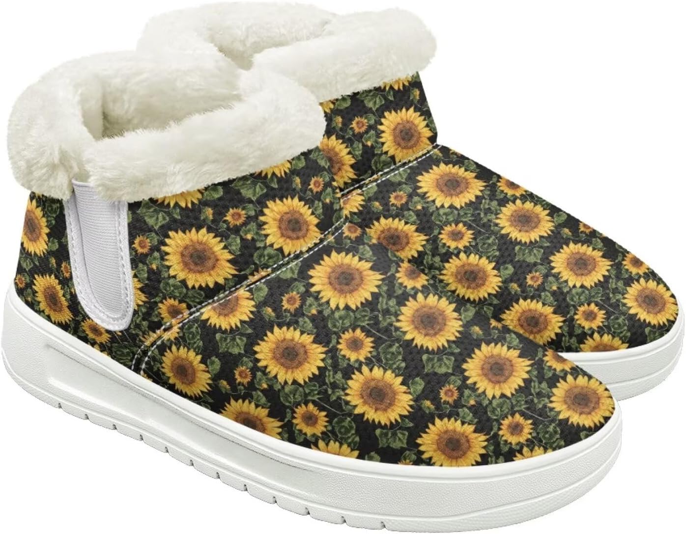 Womens Winter Ankle Booties Slip on Outdoor Boots Comfortable Plush-edged Hiking Camping Trekking Shoes Size6-13.5 White Sole