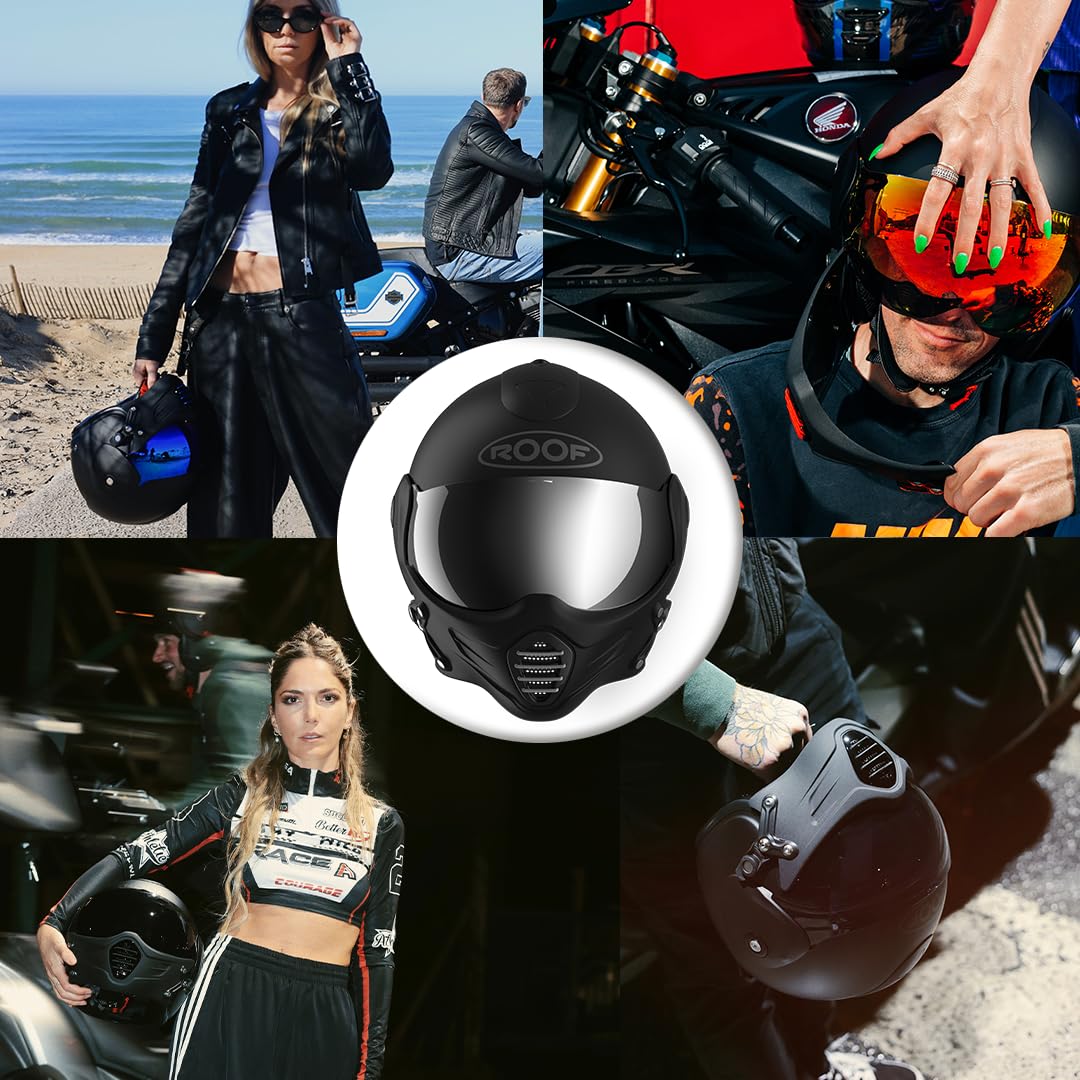 Casque Moto Jet Haut De Gamme ROOF Roadster en Fibre De Verre avec Mentonnière Amovible Magnétique Écran Iridium Inclus– Couleur Iron Noir Mat/Argent - Offre Directe Usine - Garantie 4 Ans