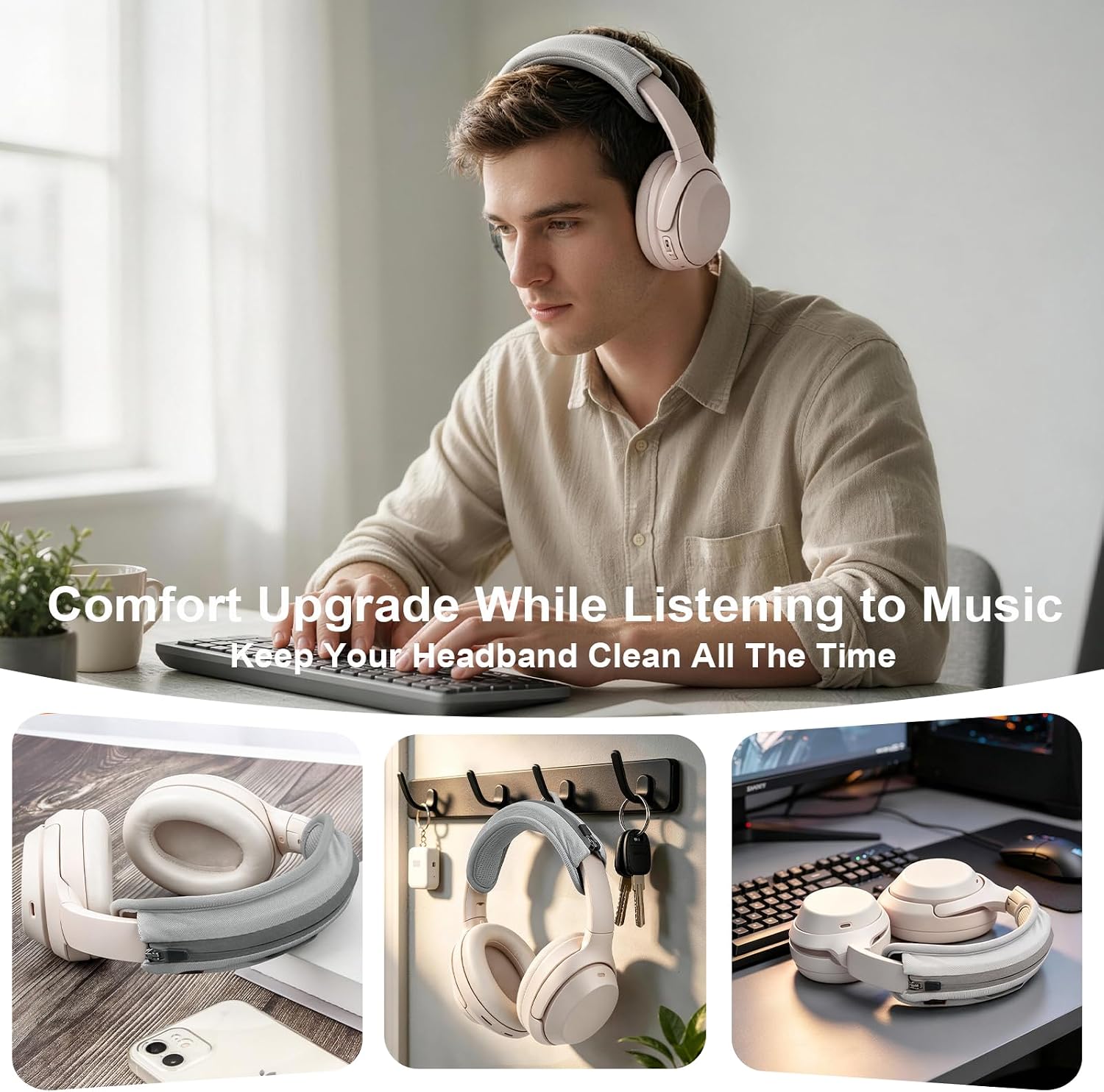 Universal Replacement Headphone Headband Cover, Headband Cushion Pad Cover Compatible with Sony, Bose, Beats, JBL Head Band Protector for Noise Canceling Stereo Headset (Silver Grey) image 3