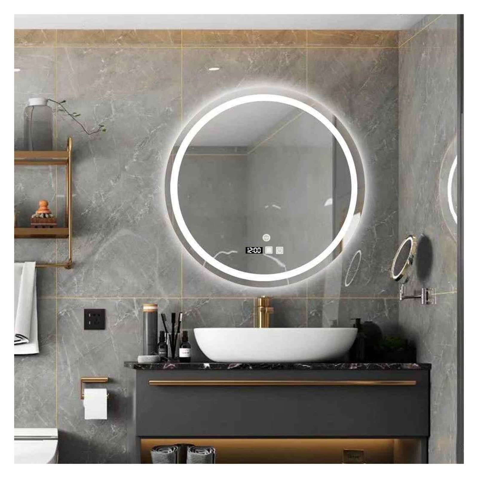 FGXHHS Round Led,Round Mirror with LED Lights，Bathroom Lights,Demister pad，Dimmable Touch Switch Makeup Smart Mirror(B,H80*W80cm/H31.5*W31.5IN)