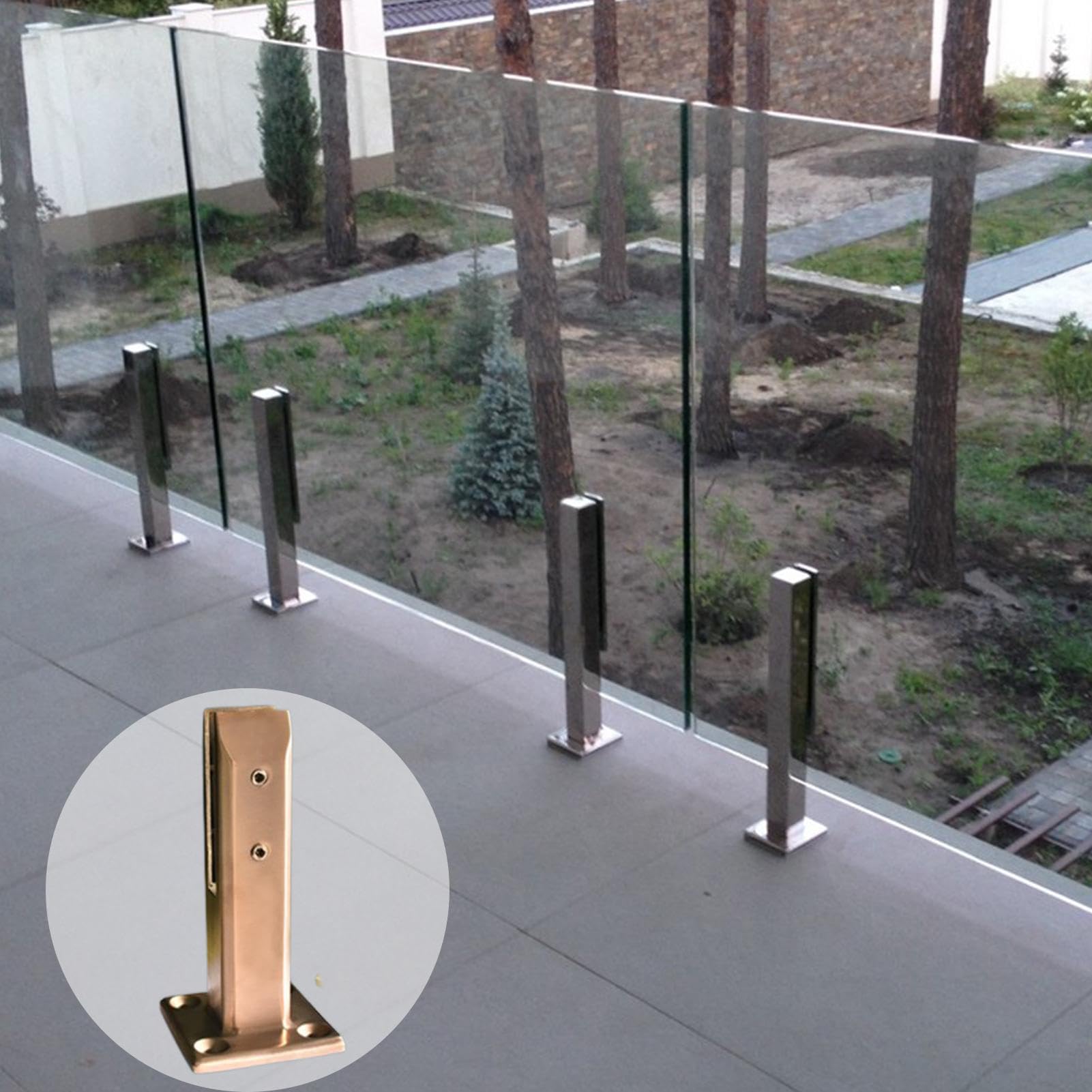 Kwadratowy czop szklany, zacisk do czopu szkła 304 stal nierdzewna kwadratowy | Kwadratowy szklany czop do basenów ogrodowych, szklanych balustrad, okrągłych czopów, słupków balustrad, ogrodzeń,