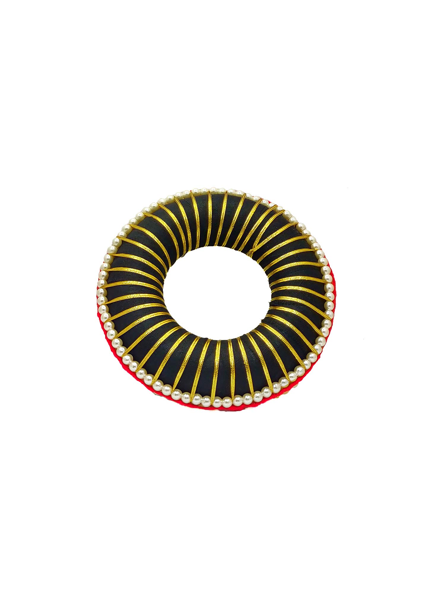 Shri Kalavaini Black & Golden Pearl Donut Hair Ring Juda For Classical Kathak Dance (Medium-13.5cm) (B07X6266H7) Amazon Price History, Amazon Price Tracker