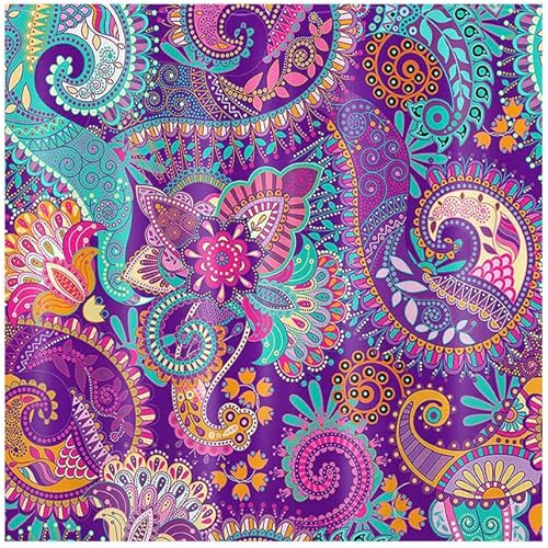 Miniatura 10 de Mantel cuadrado bohemio con mandalas, estampado floral morado con estampado de cachemira, colorido, adecuado para restaurante, picnic, comedor en