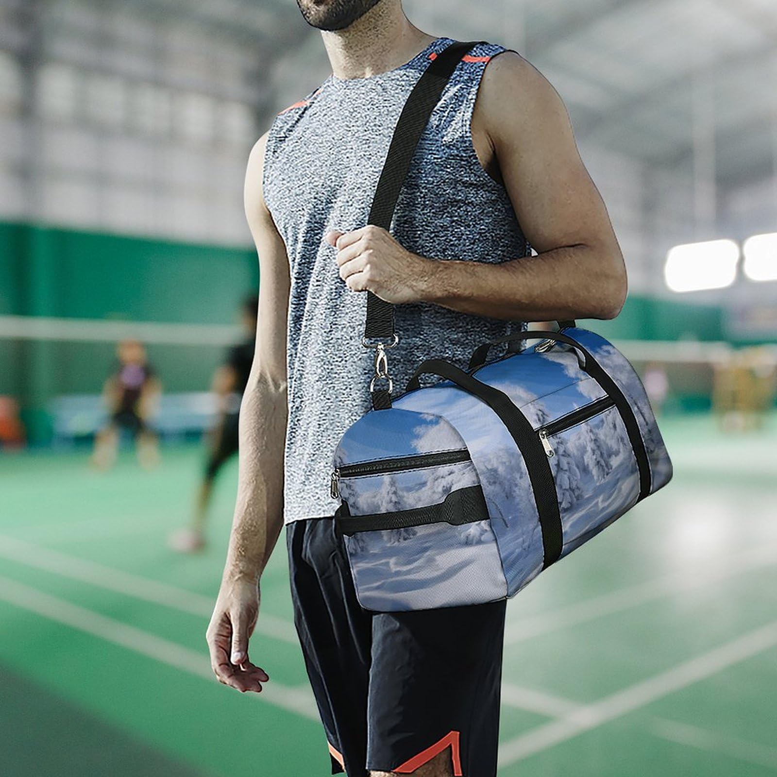 Ośnieżona zimowa torba na siłownię z drzewami, lekka, podróżna torba sportowa z przegródką na buty, torba gimnastyczna dla kobiet na noc, weekend, jogę, siłownię, podróże służbowe, sport i szpital.