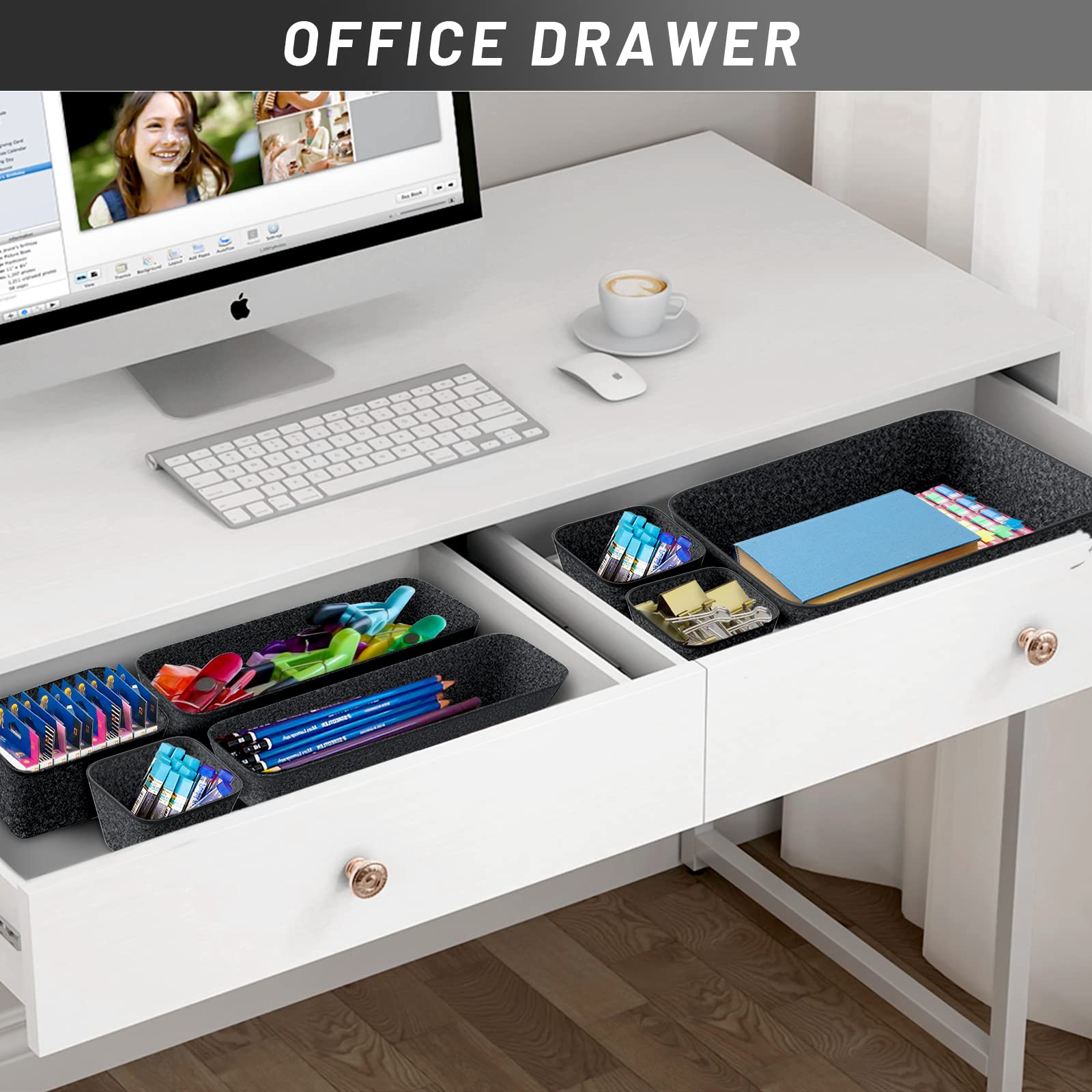 Organizer Cassetti In Feltro 16 Pezzi - 4 Taglie Per Trucco, Ufficio, Cucina, Bagno, Lavabile E Antiurto - Foto 5