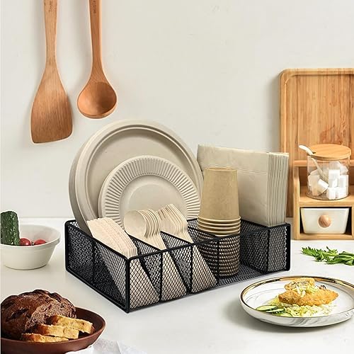 Miniatura 4 de DysanVica Dispensador de platos de papel de metal, soporte para utensilios para encimera de cocina, cubiertos, organizador de cubiertos, caja de