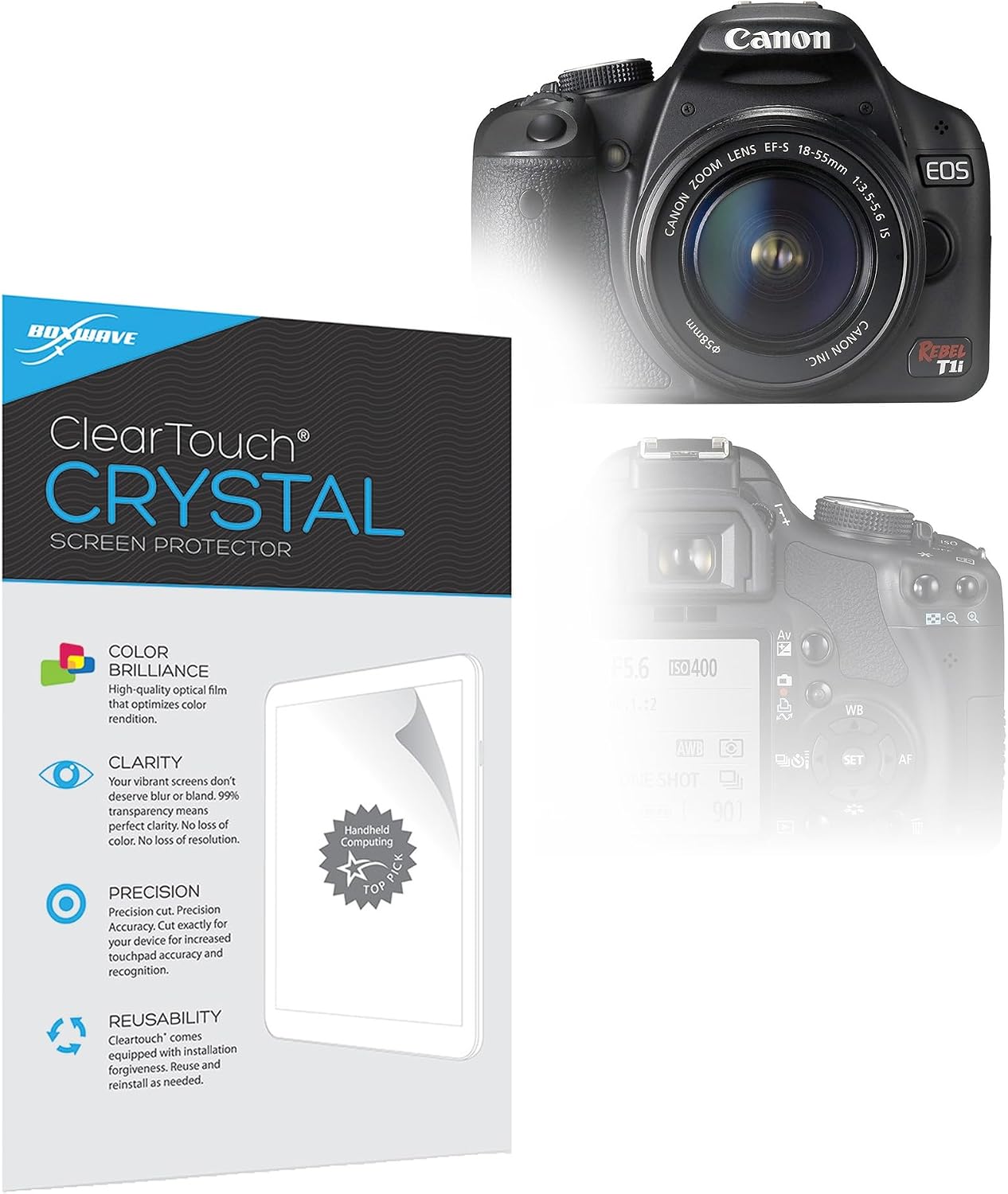 BoxWave Screen Protector Compatible with Canon EOS Digital Rebel T1i - ClearTouch Crystal, HD Crystal Film Skin to Shield Against Scratches