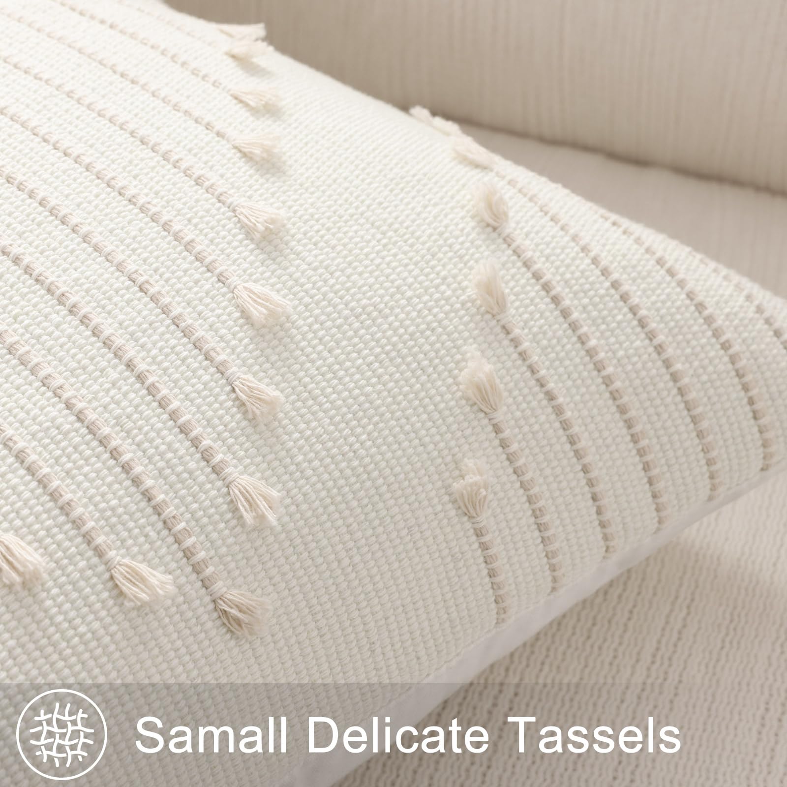 Mecatny Set di 2 federe per cuscini bohémien, beige e bianco, 45 x 45 cm, decorazione moderna neutra, per letto, divano, soggiorno