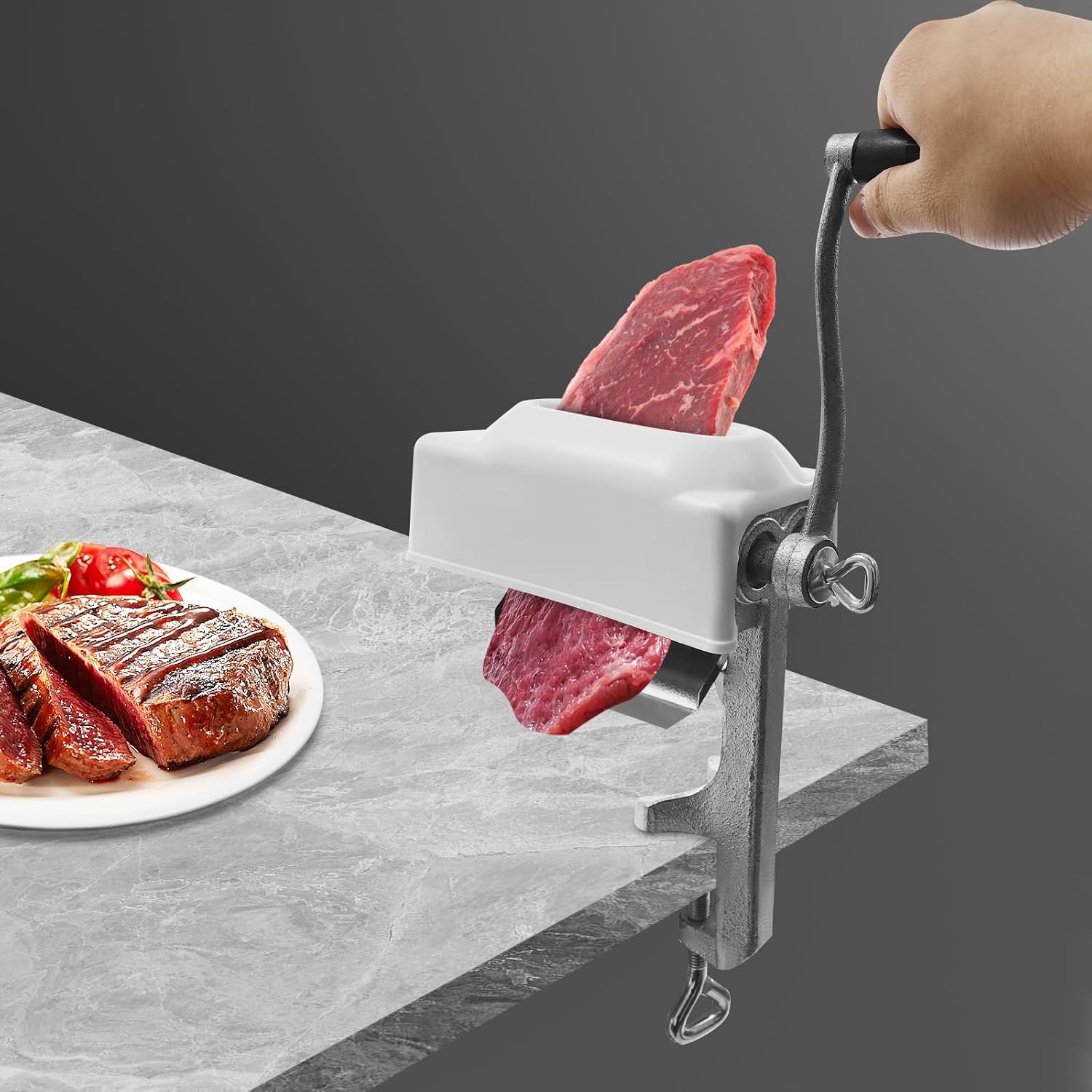 DYNAMI Manual Meat Tenderizer,Desktop Mount Steak Flatten Cuber Rolling Meat Poultry Tenderizer Machine,Large Lid Feed Inlet,Quick and Easy Manual Operation For Meat Cuts Up To 4.5" Wide x 0.5" Thick